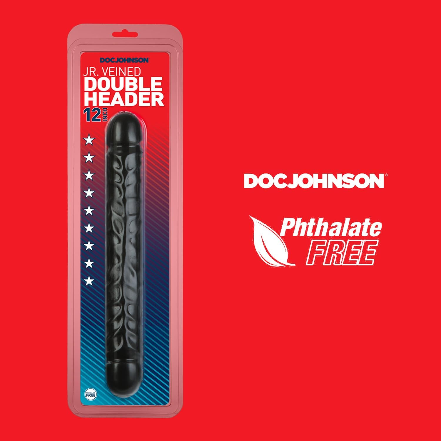 Doc Johnson Classic - Jr. Veined Double Header - 12 Inch - Double-Sided Dildo - Black - White image number 6