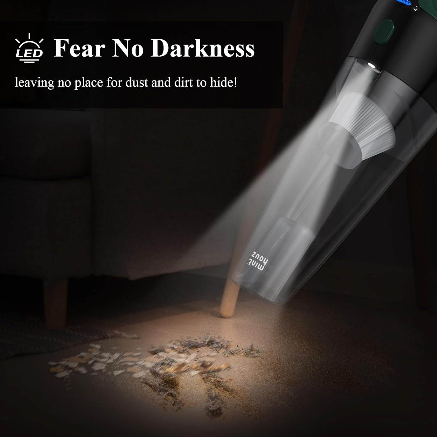 Minthouz Cordless Handheld Vacuum Cleaner,【Charging Dock Version】 9000Pa Strong Suction Dust Buster with 120W Motor, Portable Hand Vacuum, LED Light for Car, Home & Office Cleaning image number 5