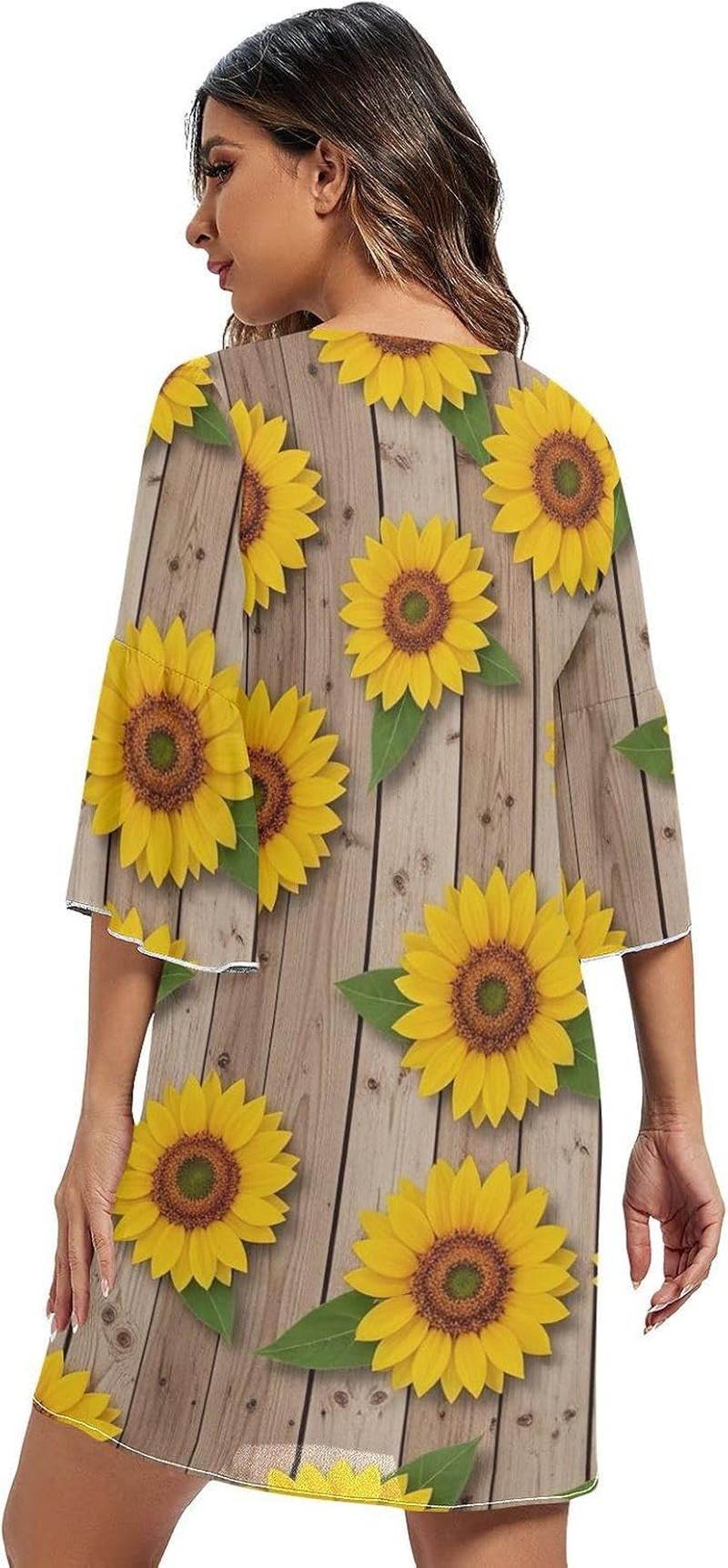 Rustic Yellow Sunflowers V Neck Dress Printed Line Maternity Dress image number 3