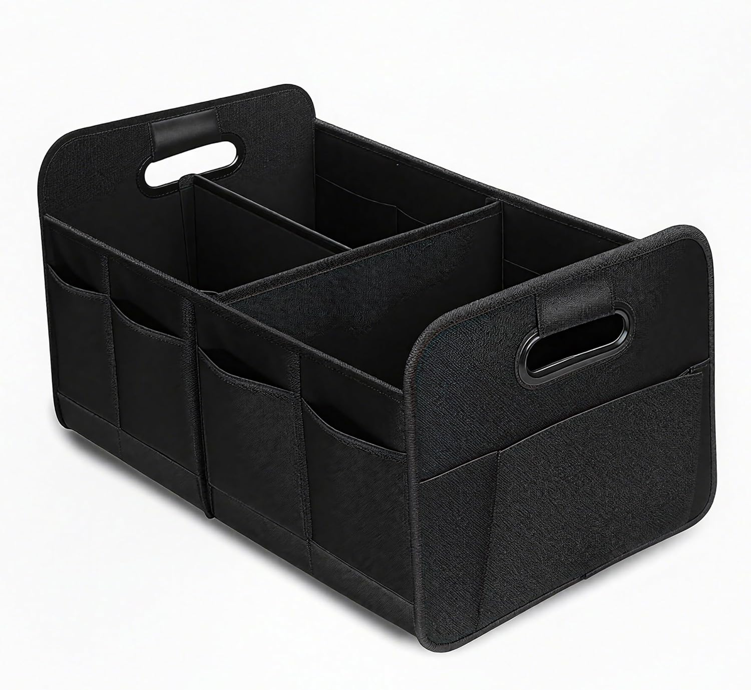 Car Boot Organiser Non-Slip - Large Collapsible Trunk Storage Box for SUV & Groceries - Heavy Duty Oxford Fabric Cargo Tidy with Dividers (Black)
