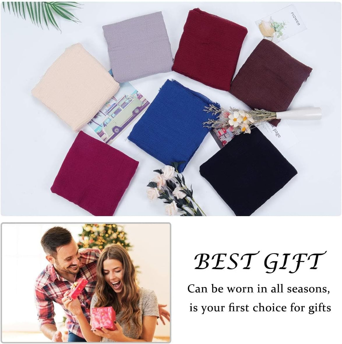 Women Scarf Cotton Linen - Chic Ladies Solid Scarves Soft Large Long Wrap Shawl Headscarf Lightweight Neck Scarf Hijab,180&times;100Cm - Black image number 5