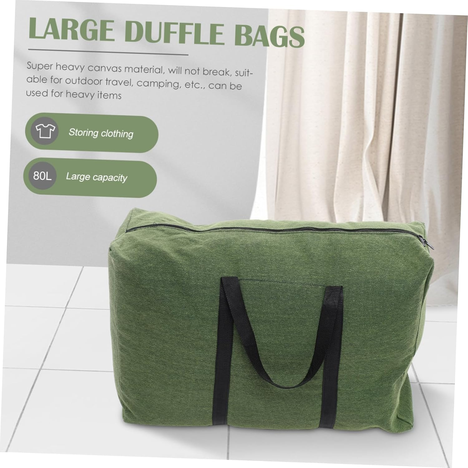 Ibasenice Large Canvas Travel Duffle Bag Thickened Olive Green Military Style Large Capacity Luggage Bag Household Quilt for Moving and Travel Random Color image number 3