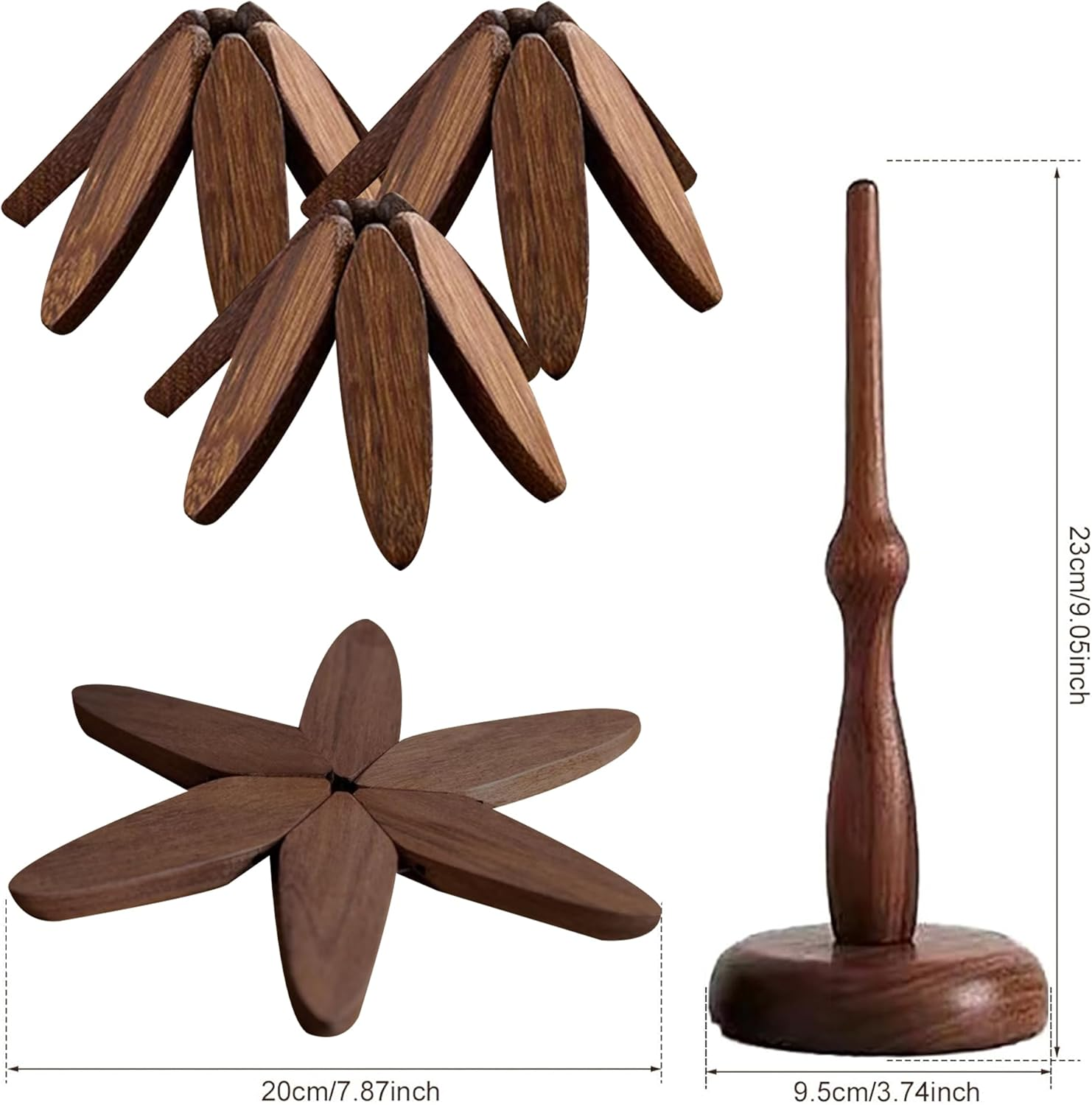 Incifuerza Beech Wood Trivets Set of 3 &ndash; Non-Slip Heat-Resistant Wooden Hot Pads with Stand for Pots and Pans (Walnut) image number 5