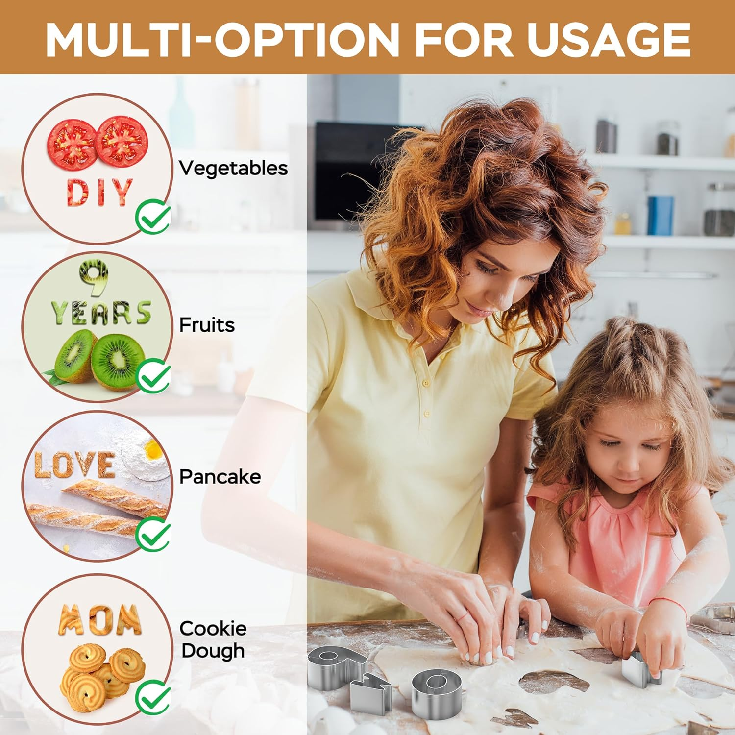 HUAFA Alphabet and Number Cookie Cutters Sets of 35 Pieces Mold Tools for Fondant Biscuit, Cake, Fruit, Vegetables, or Dough Stainless Steel image number 5