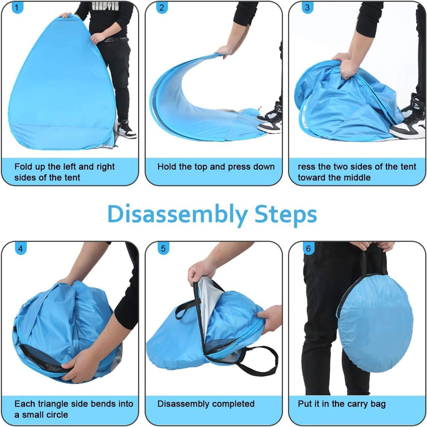 Beach Tent, Easy Pop up Beach Shade, Portable Beach Tent with Carry Bag, anti UV Instant Portable Tent Sun Shelter, UPF 50+, for 2-3 Person, for Camping Fishing Hiking Picnic Touring image number 4