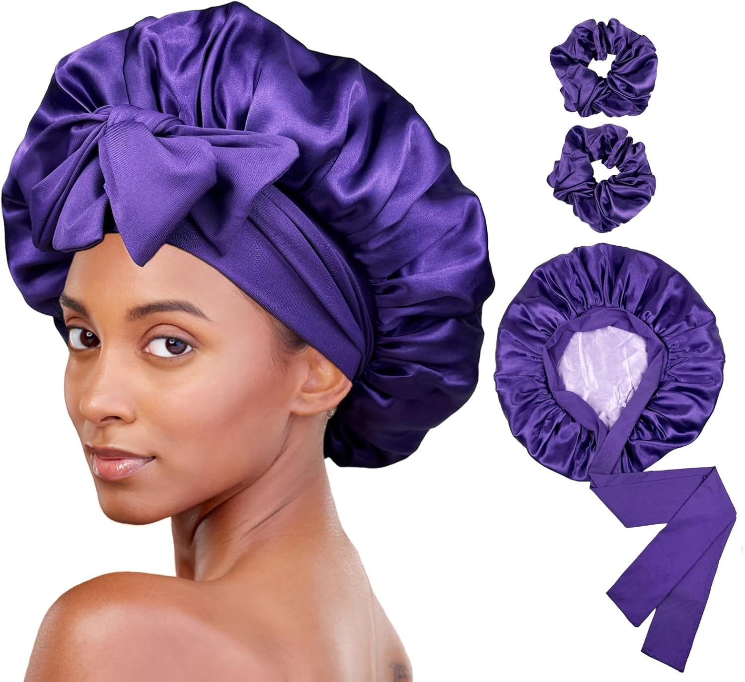 Luxelouise Satin Bonnet for Sleeping Silk Hair Bonnet for Sleeping Women Double Layer Silk Hair Wrap Sleep Bonet Satin Bonnets for Curly Hair and Braids (Cameo Pink)