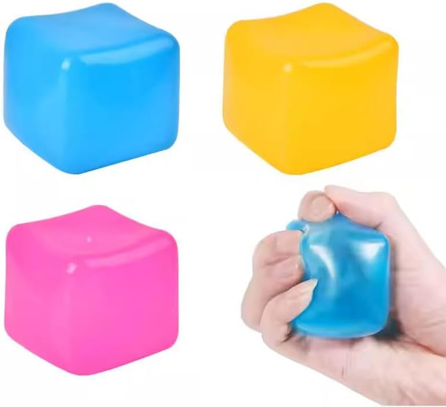 3 Pack Anxiety Annoyance Toys Stress Cubes. Glow-In-The-Dark Soft Gel-Filled Anxiety Relief Toys for Kids, Adults and Teens (3 Pcs, Red, Yellow and Blue) image number 4