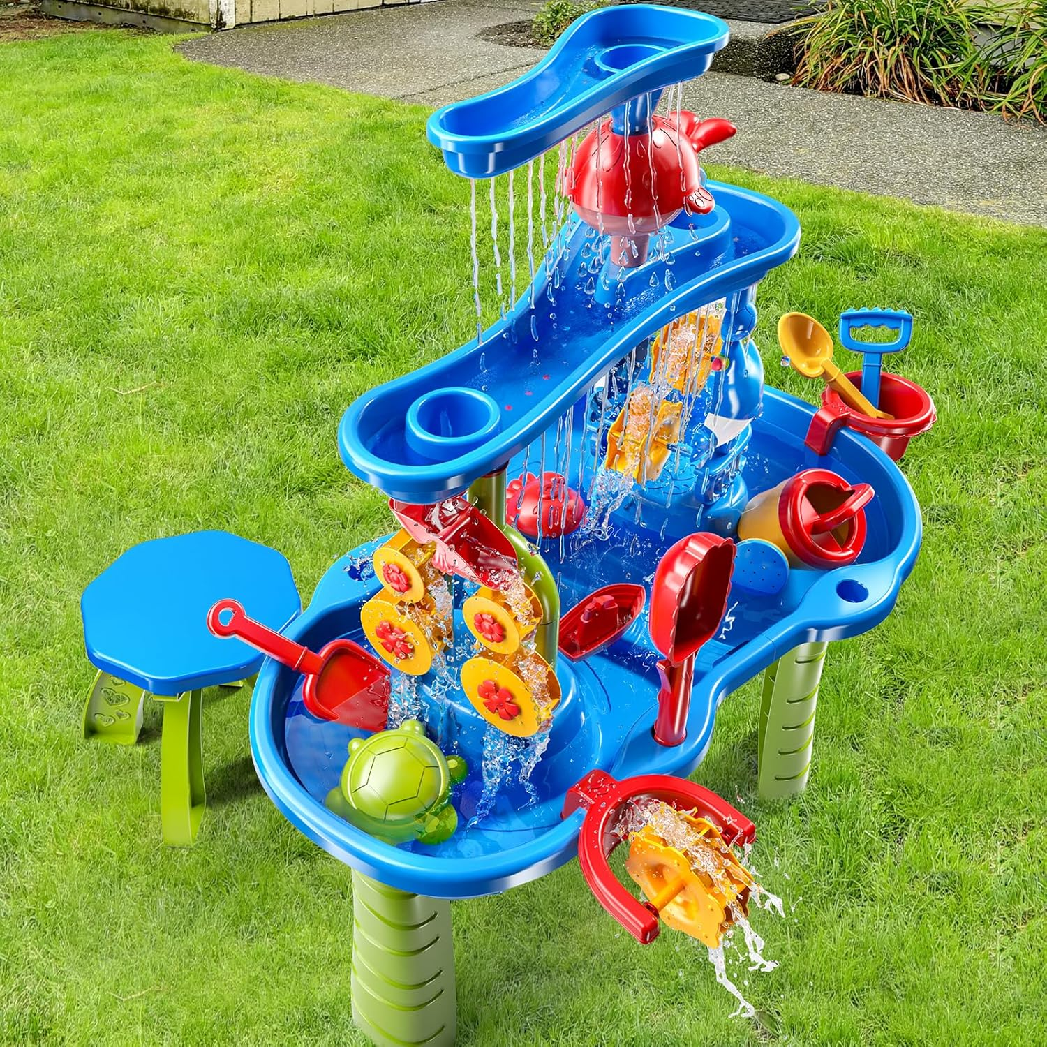 MSKOLER 3 Tier Water Table with Chair for Toddlers 3 4 5 Years Old &ndash; Kids Outdoor Sensory Play Table for Backyard or Beach Fun, Party Birthday Gifts for Boys and Girls Ages 4-8 9-12