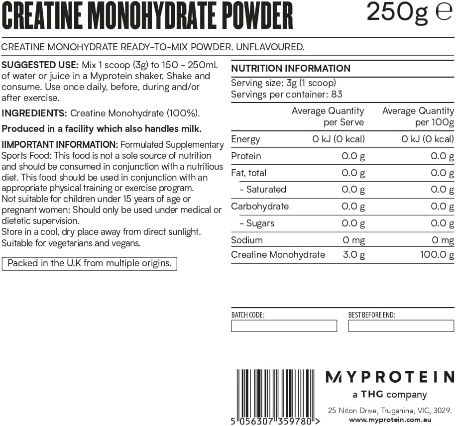 Myprotein Creatine Monohydrate Powder - 250G - Unflavoured Creatine Powder - Scientifically Proven to Help Increase Power and Physical Performance image number 5