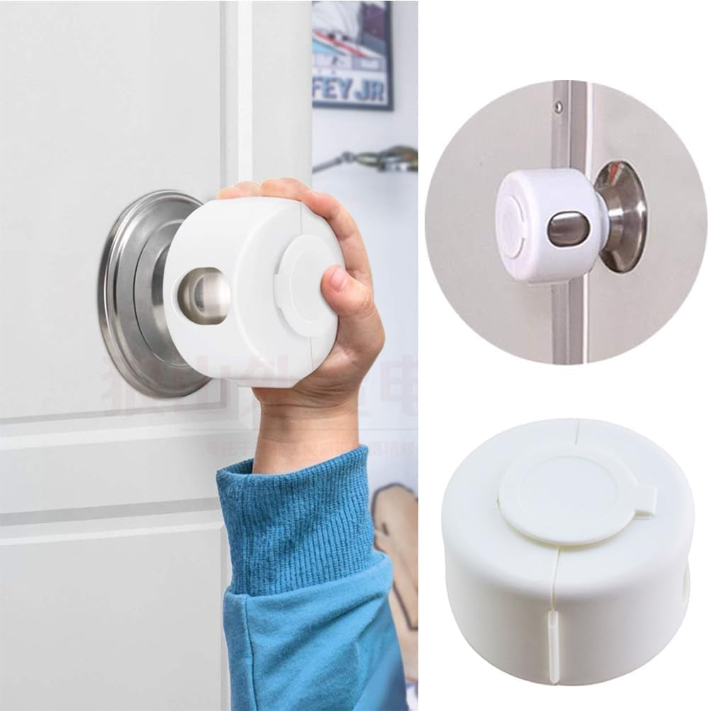 3 Pack Child Proof Door Knob Safety Covers,Easy Install Baby Door Knob Covers for Kids,Fits Most Spherical Door Knobs,Locks Cover for Doors Handle Covers Home Child Safety Protector image number 2
