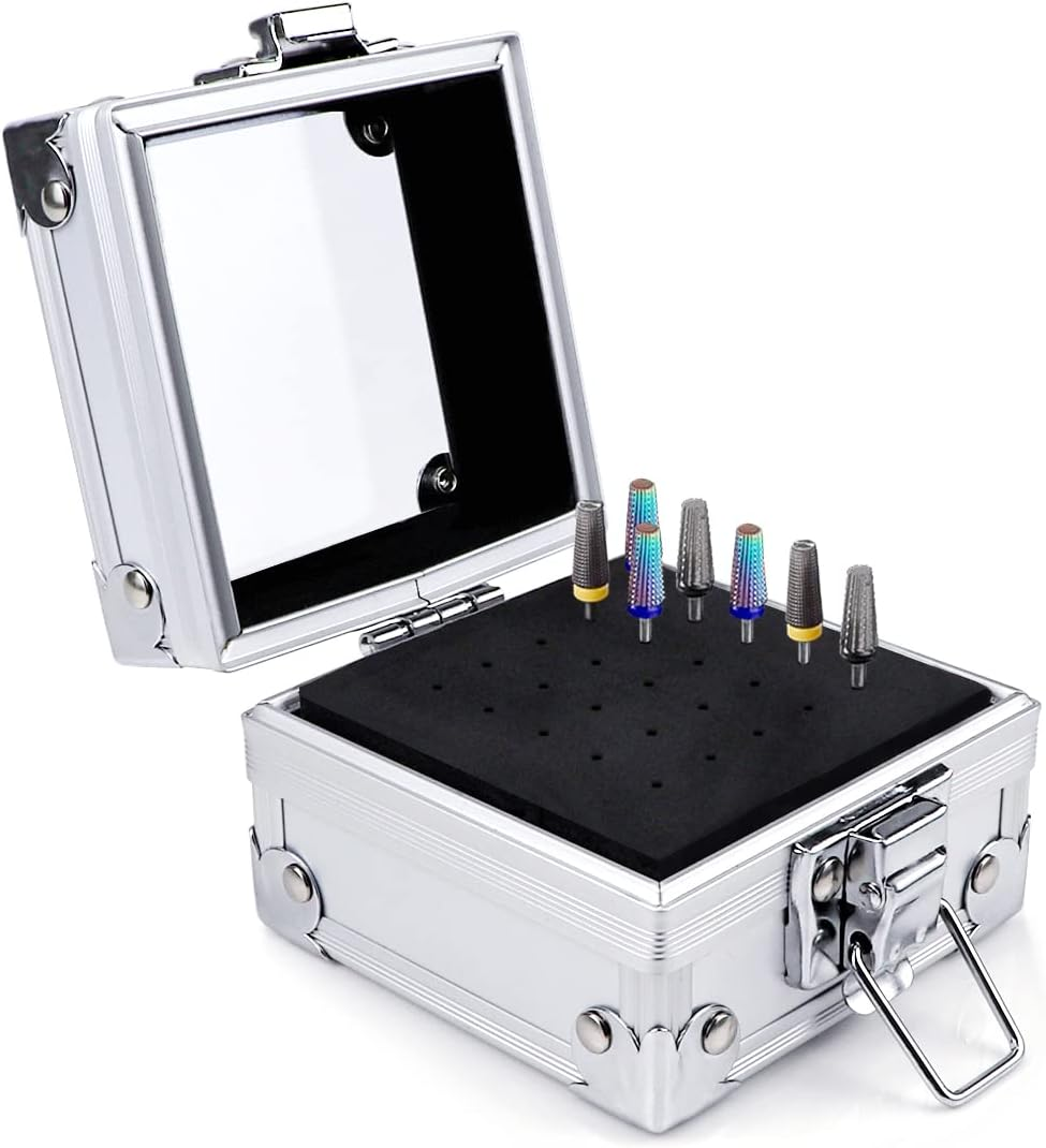 FERCAISH Nail Drill Bit Holder, 25 Holes Nail Salon Organizers Manicure Tools Nail Polishing Heads Storage Box for Nail Drill Bit, Portable and Durable Nail Drill Bit Case image number 6