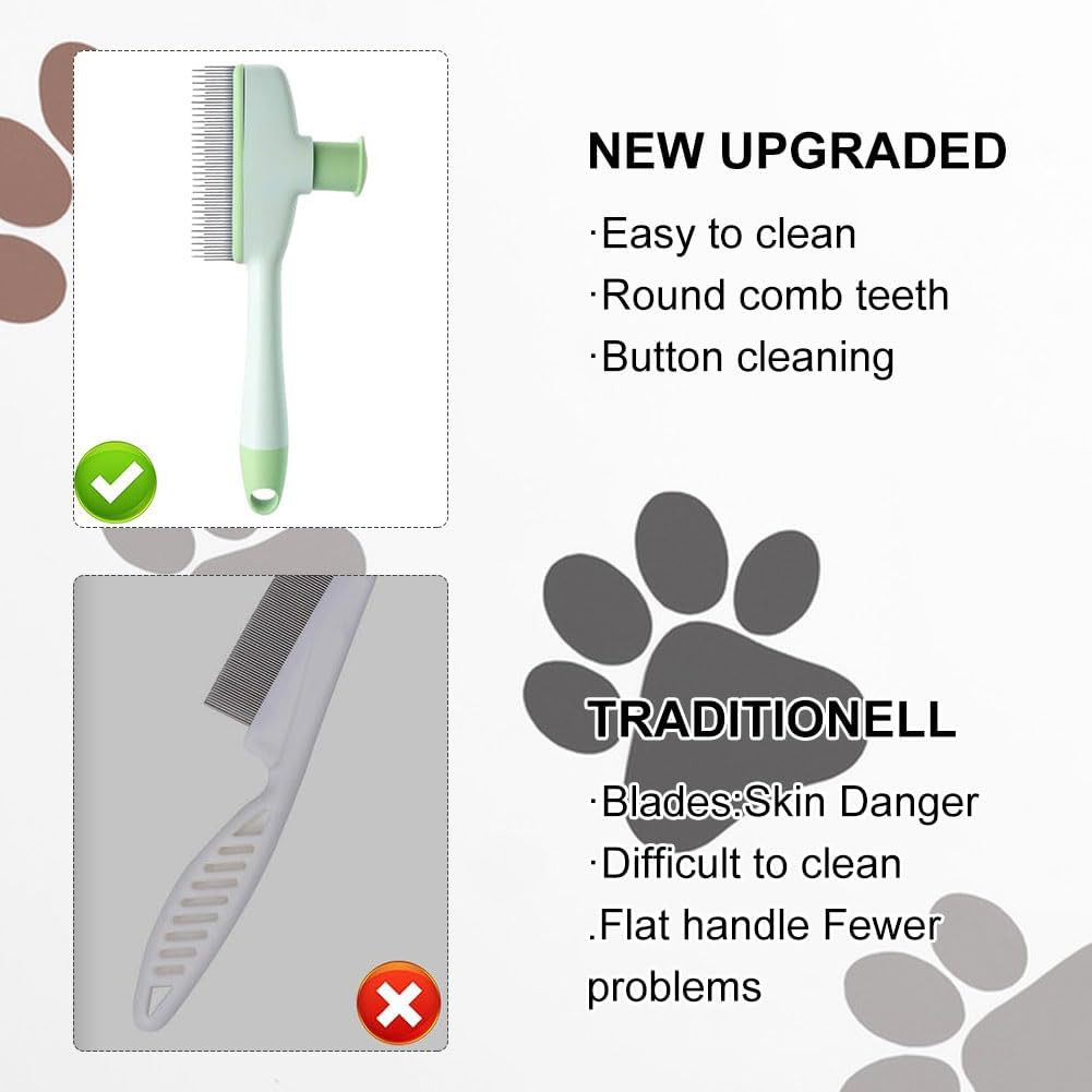 Cat Brush, Cat Brush, Fur Flash Brush, Fur Brush Cat, Flea Comb for Cats, Self-Cleaning Pet Brush, Lice Comb for the Care of Short and Long Hair, Yellow/Green, Pack of 2 image number 6