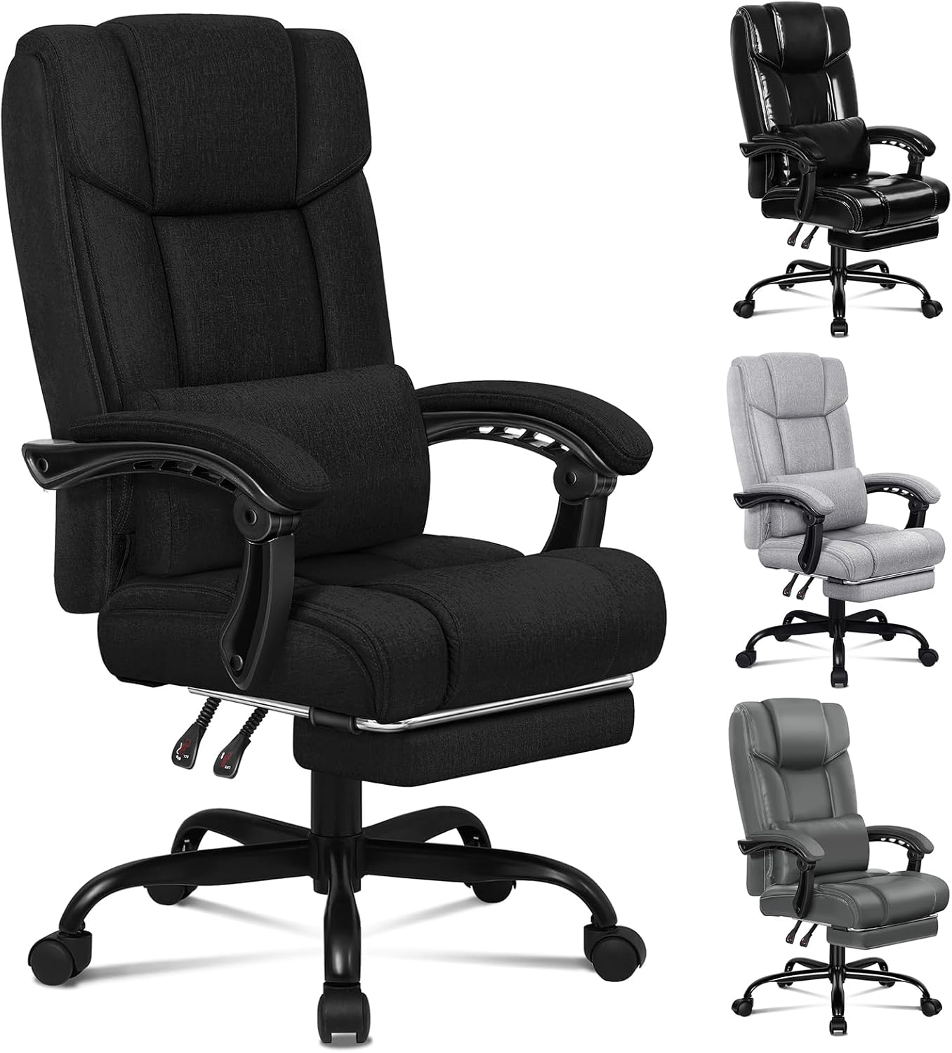 ALFORDSON Ergonomic Executive Office Chair with Footrest, High Back Desk Computer Chair Recliner for Home Office Study Student, Linen Fabric Video Gaming Chair, Boss Fabric Black