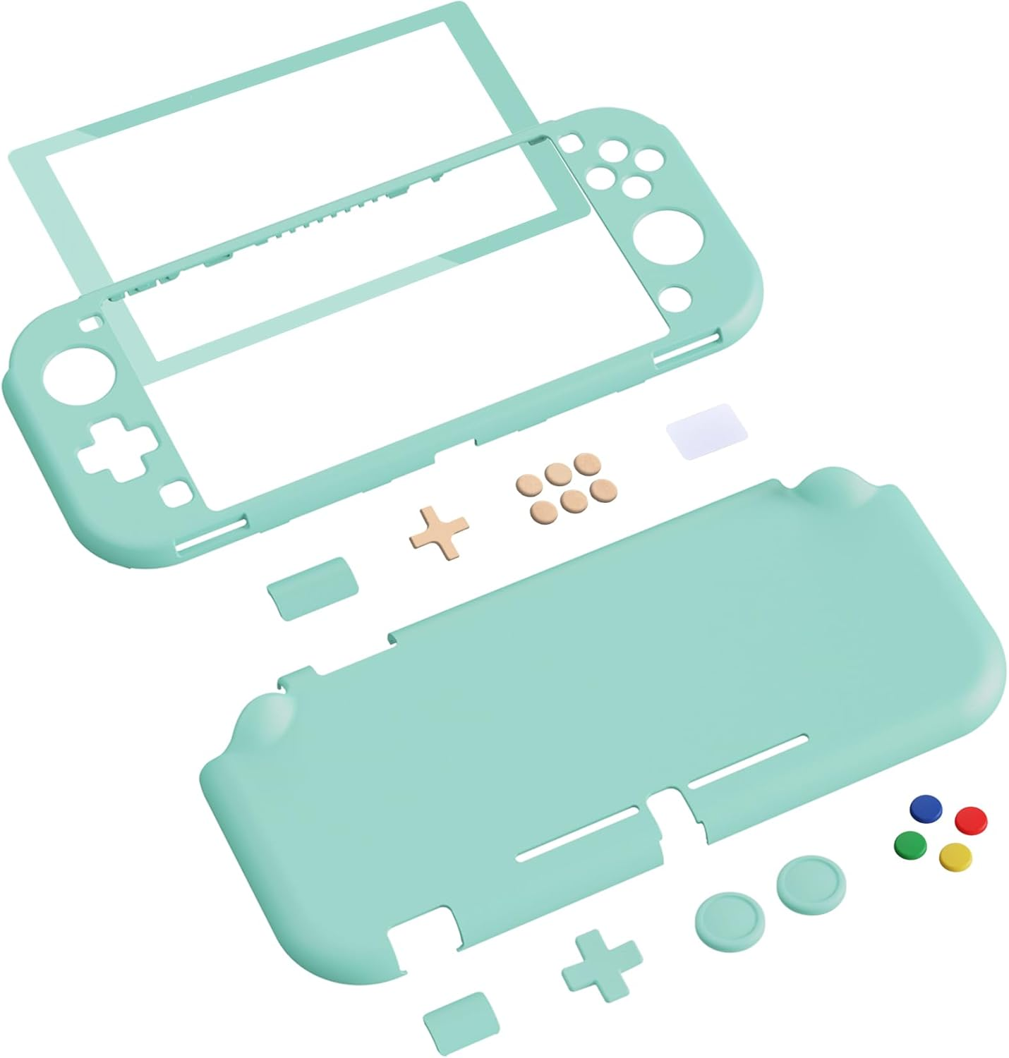 Extremerate Playvital Misty Green Protective Grip Case for Nintendo Switch Lite, Hard Cover Protector for Nintendo Switch Lite - Screen Protector & Thumb Grips & Buttons Caps Stickers Included