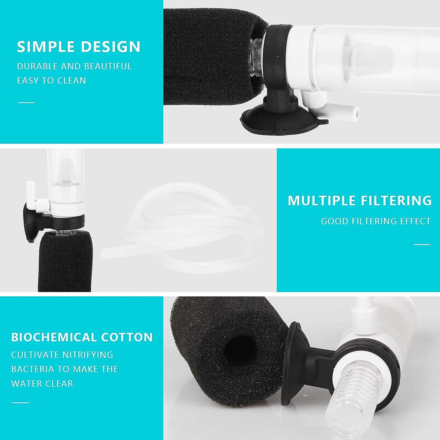 Air Pump Filter, 3‑In‑1 Small Filter with Trachea for Aquarium image number 1