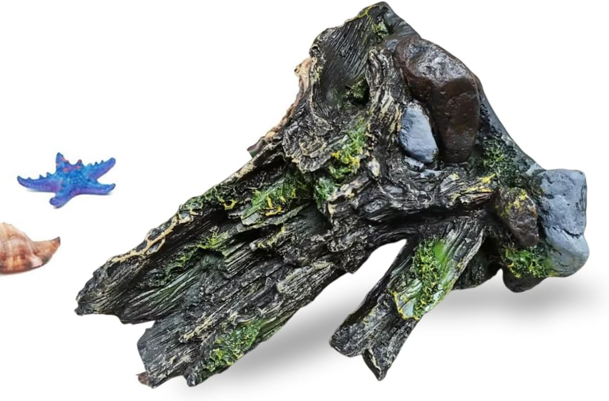 AIMALL Resin Submerged Wood Aquarium Decoration with Avoidance Holes | Natural Fish Tank Landscape Ornament, Simulation Dead Wood for Fish Tank 5.9X4.7X7.9In