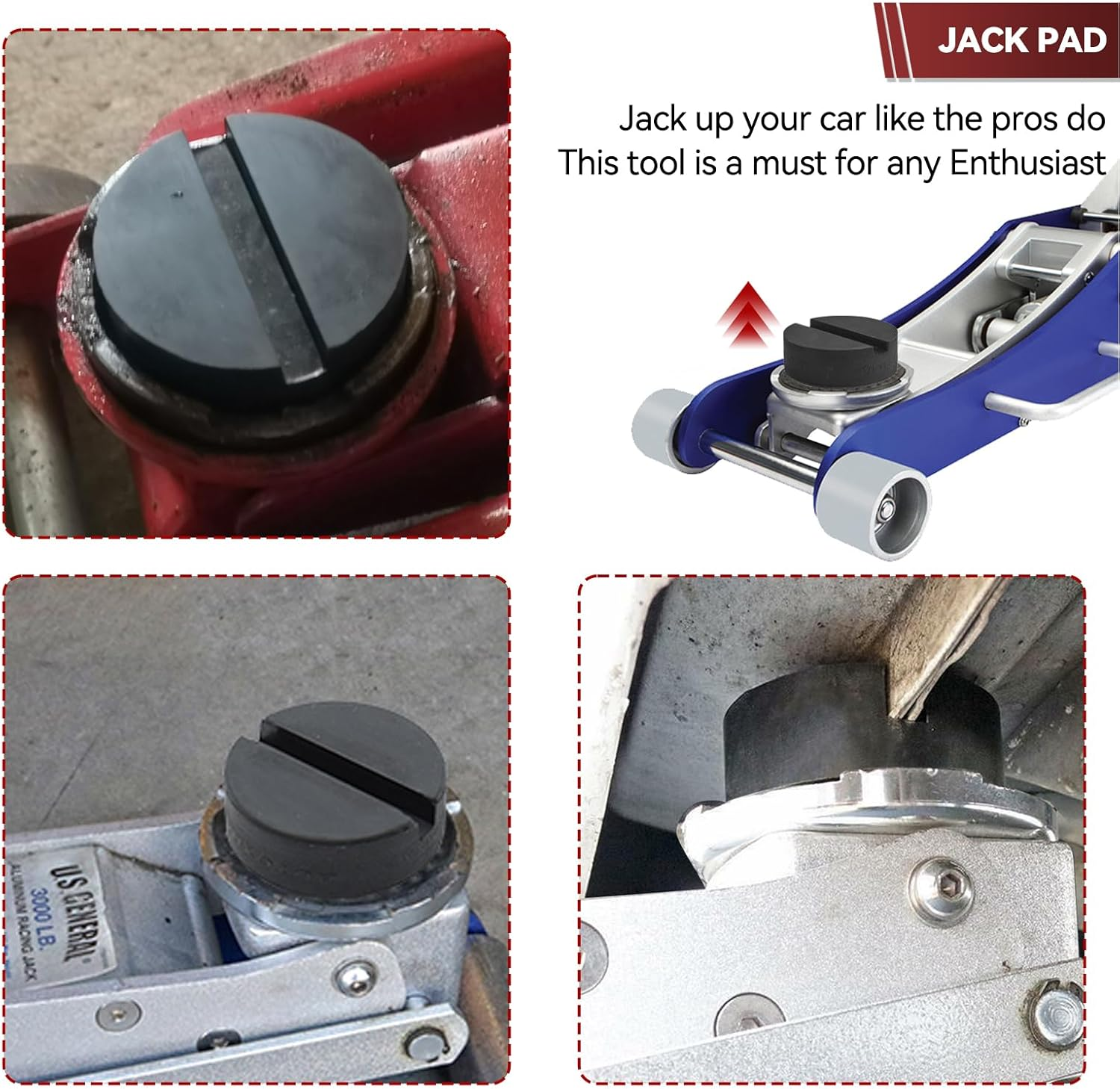 Universal Car Jack Rubber Pad for Jack Stands Slotted Pinch Weld Side Frame Rail Protector Trolley Jack Heavy Duty Jack Pad Adapter image number 4