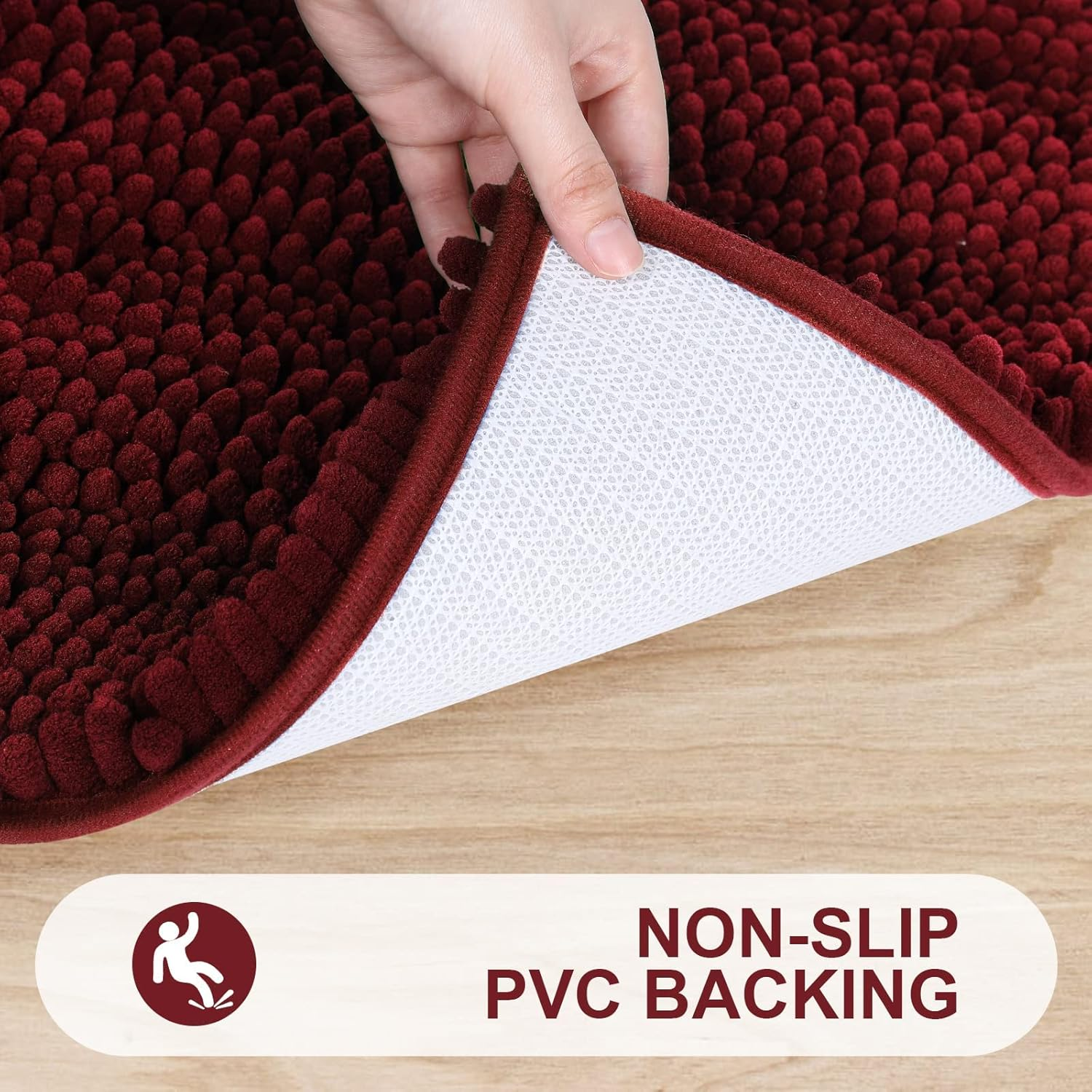 Grandaily Chenille Striped Bathroom Rug Mat, Extra Thick and Absorbent Bath Rugs, Non-Slip Soft Plush Shaggy Bath Carpet, Machine Wash Dry, Bath Mats for Tub, Shower and Bath Room, 16X24, Burgundy image number 5