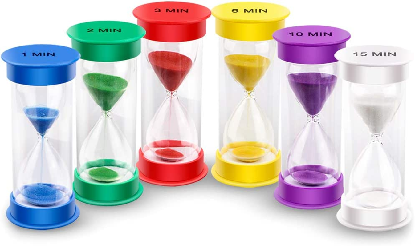 EMDMAK Sand Timer, Acrylic Hourglass Colorful Sandglass Timer 1 Min/2 Mins/3 Mins/5 Mins/10 Mins/15 Mins Sand Clock Timer for Games Classroom Home Office(Pack of 6) image number 3