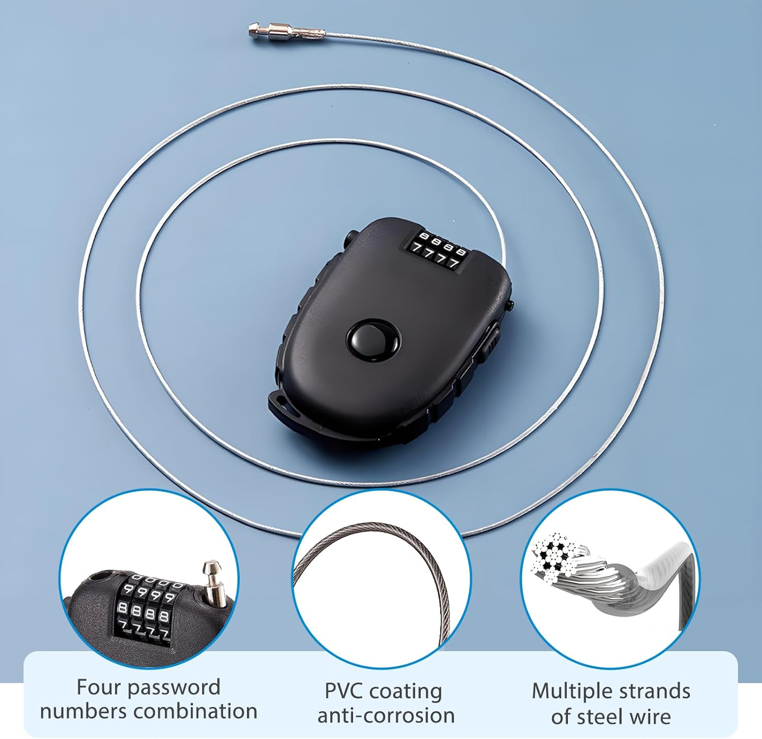 Checkzed 4-Digit Combination Padlock with Flexible Cable, Mini Heifer-Shaped Lock for Luggage, Suitcase, Laptop, Bike, Stroller, Toolbox, Locker, Safety Pad Lock for Travel Security image number 2