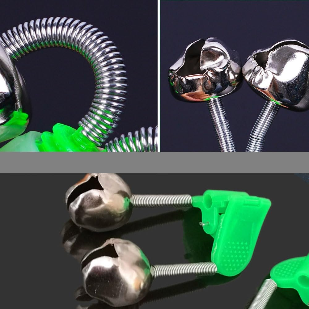 Armastuse 20 Packs Bite Alarm Fishing Rod Pole Twin Ring Bells Clip,Fishing Rod Alarm Dual Alert Bells Clip Bells Fishing Accessory,Green