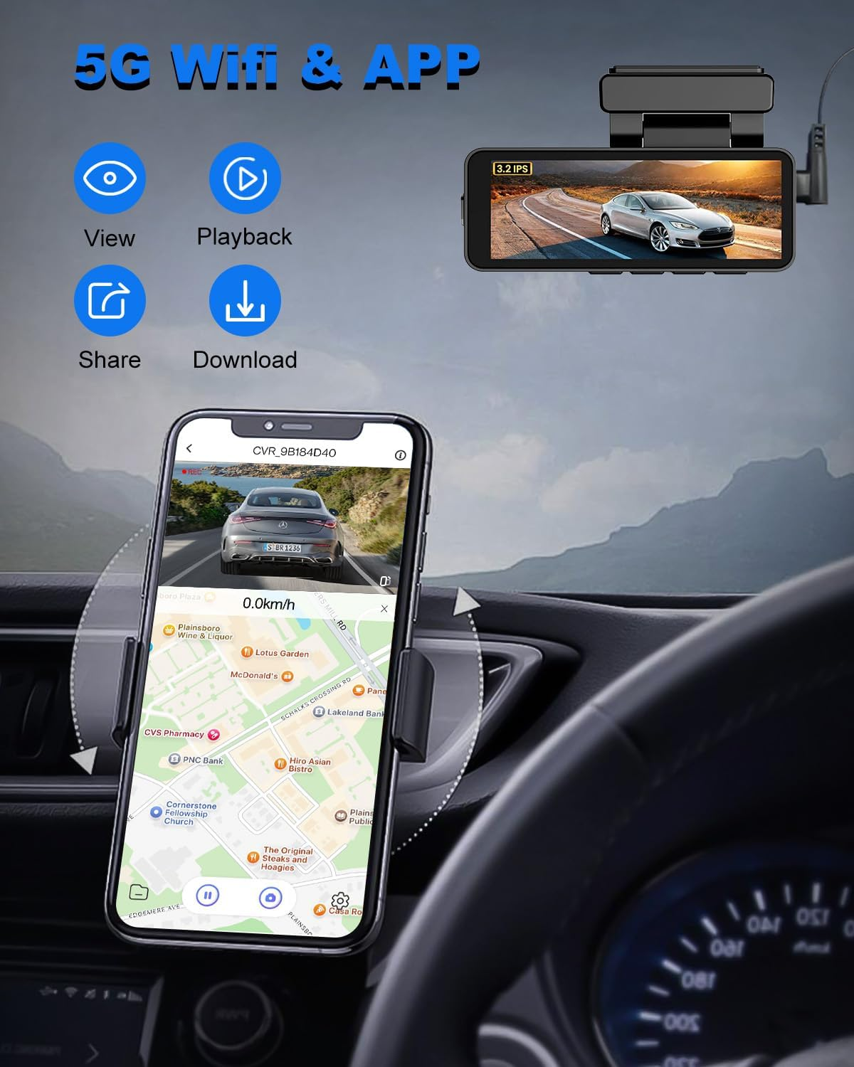 Oolong Dash Cam Front and Rear, 4K+1080P Dashcam with 64GB Card,Car Dash Camera Built-In Wifi, GPS, 24 Hours Parking Monitor,G-Sensor,Wdr, Super Night Vision,Parking Monitor,Loop Recording image number 3