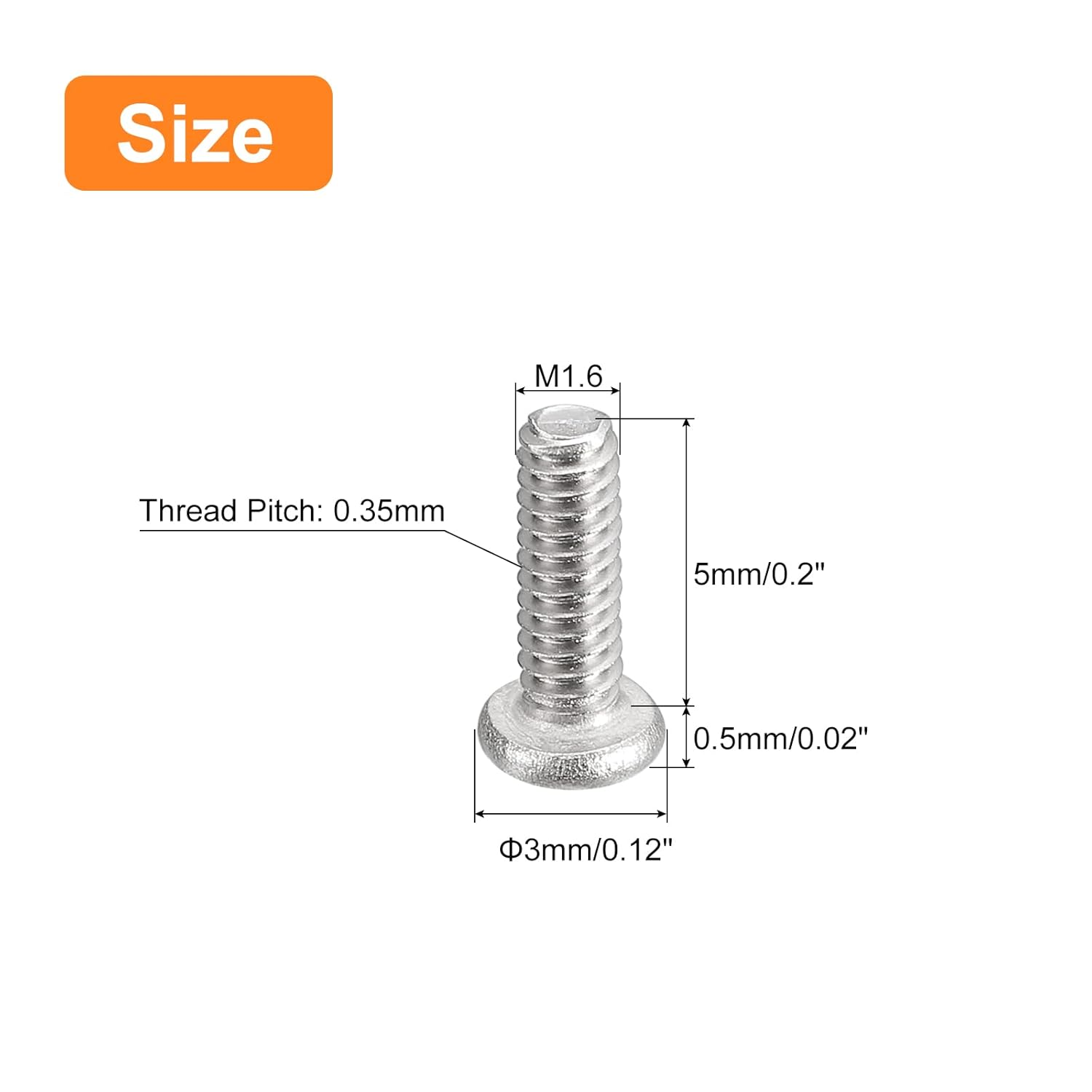 Uxcell M1.6-0.35 X 5Mm 50Pcs Flat round Head Screws 304 Stainless Steel Phillips Drive Machine Screws Hardware Fastener for Furniture Connection image number 4
