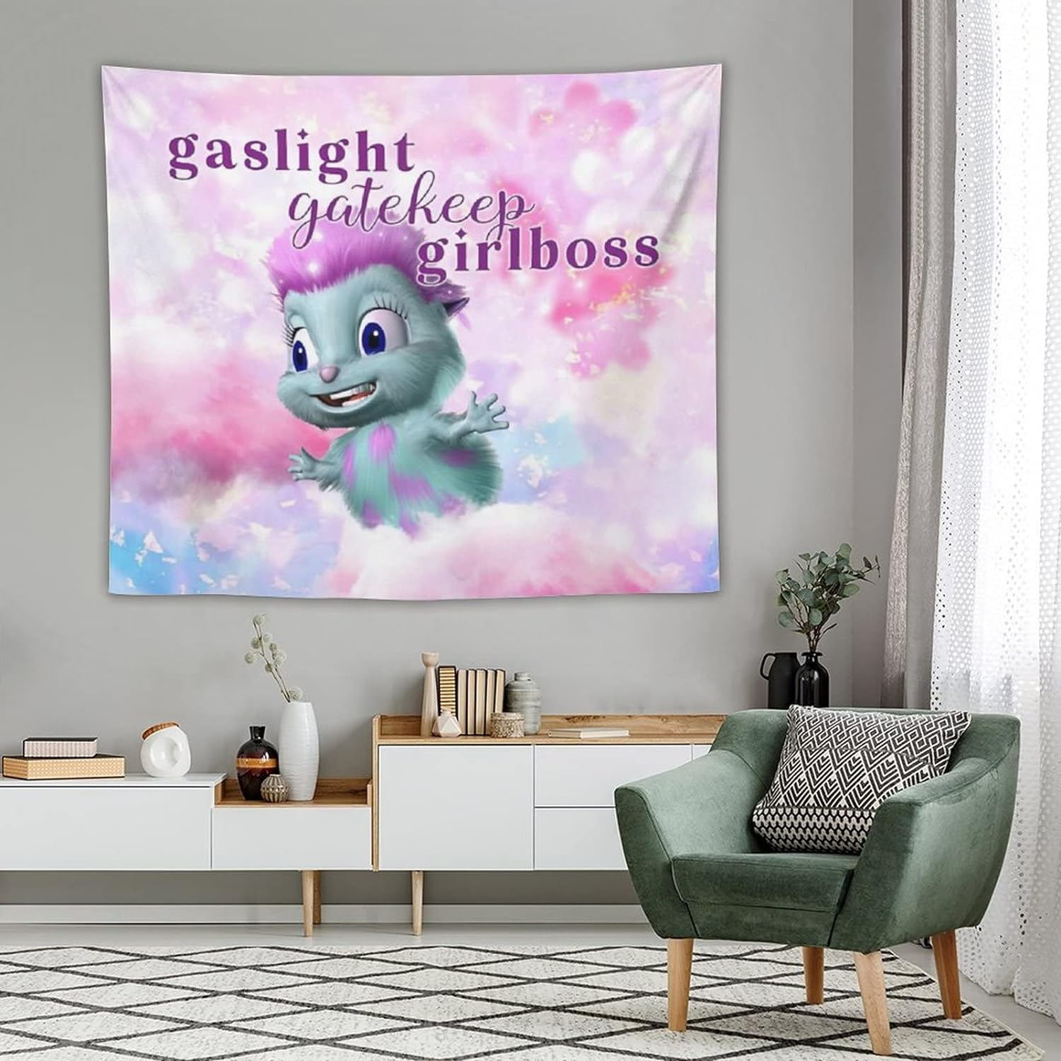 QGHOT Bibble Beliefs Happiness Gaslight Gatekeep Girlboss Funny Meme Tapestry, Wall Hanging for Bedroom Living Room College Dorm Party 60X50 Inches image number 4