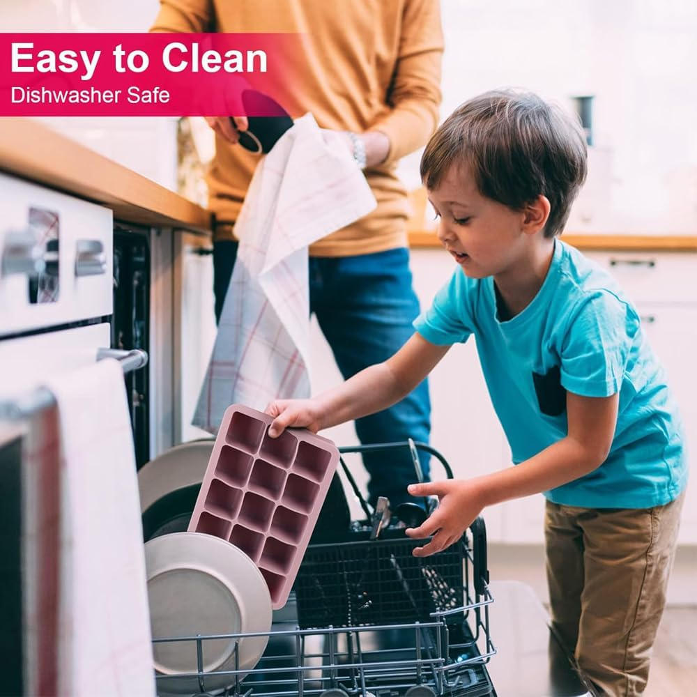 Ice Cube Tray, Silicone Ice Cube Moulds with Lid, BPA Free and Reusable for Freezer Containers, Whisky, Cocktails, Drinks(Green-1) - Pink-1 image number 5