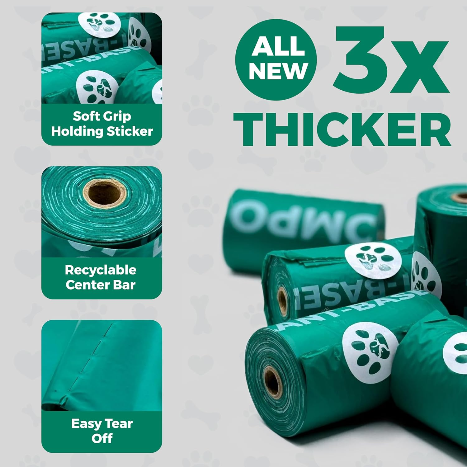 Dog Poop Bags Rolls - Triple-Layer, Extra-Thick & Leakproof Pet Waste Bags - Durable Poop Bags for Dogs with Easy-Tear Design - Mess-Free Cleanup - 360 Counts, Green image number 1