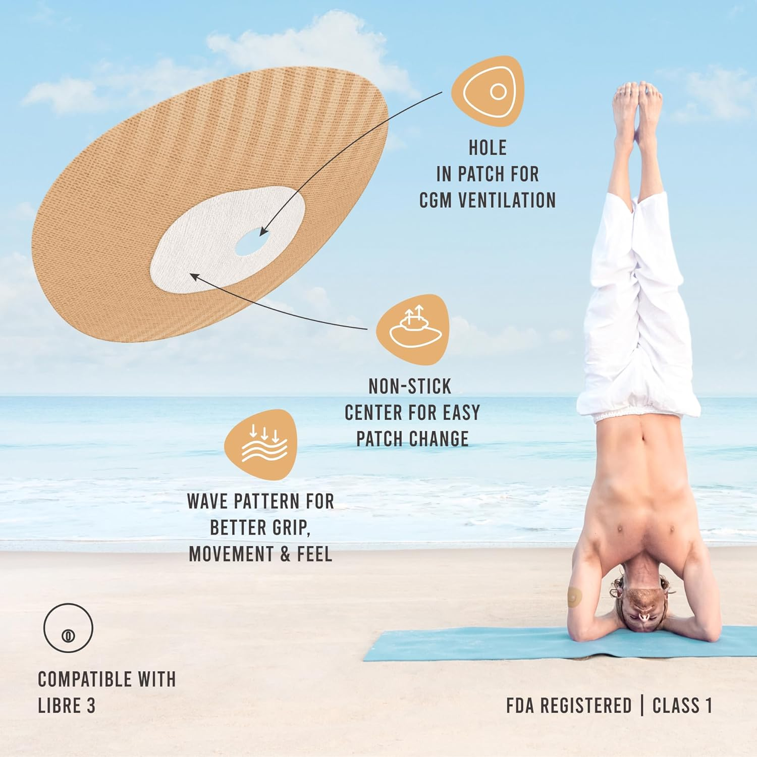 Not Just a Patch Freestyle Libre 3 plus Sensor Covers (20 Pack) &ndash; Breathable, Sweatproof & Secure Hold &ndash; Precision-Cut Hole for Ventilation, Enhanced Adhesion & Gentle Support &ndash; 10-14 Day Wear - Beige - Multicolor image number 7