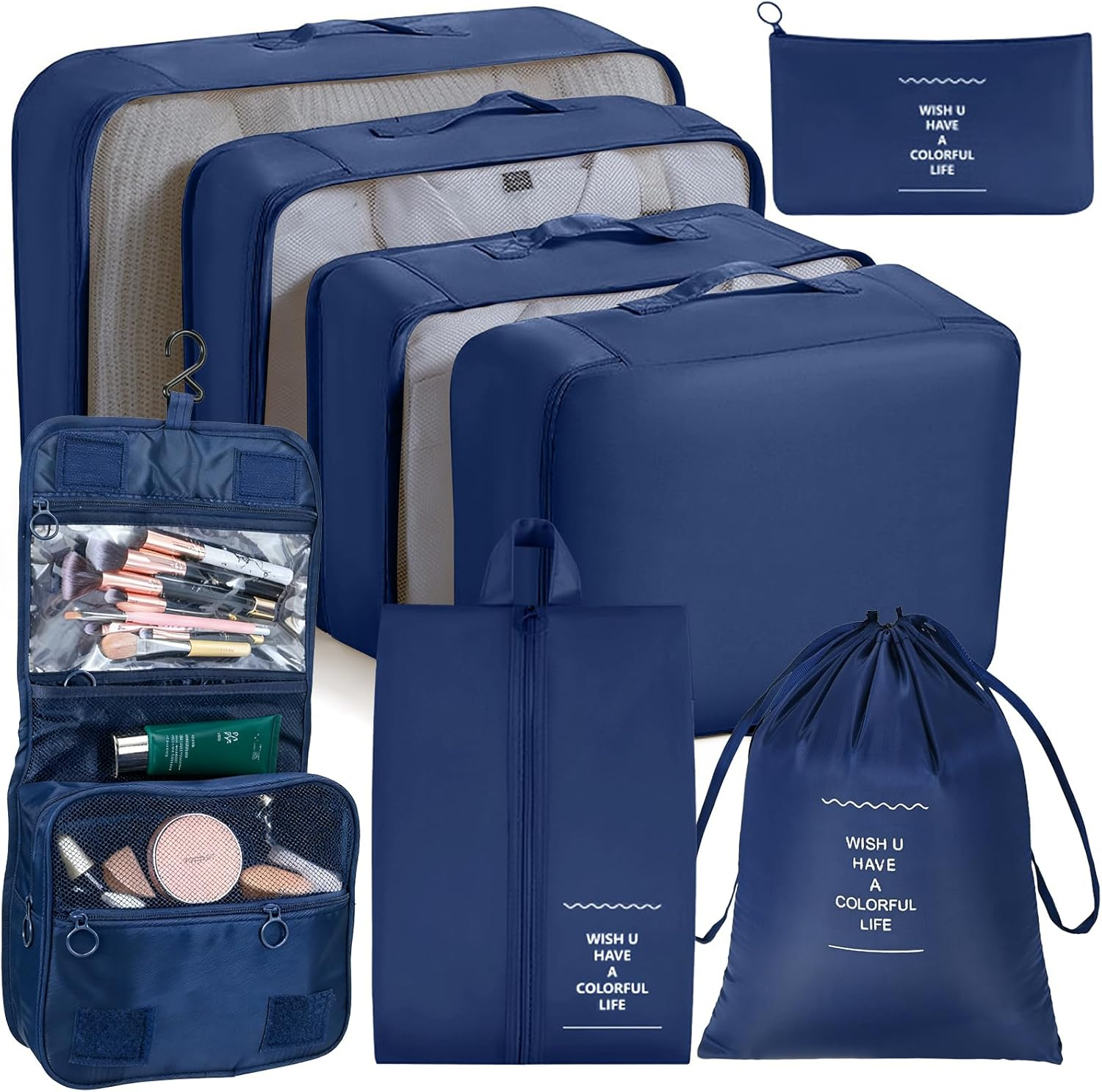 Smlper 8-Set Packing Cubes, Packing Organizer with Various Sizes, Lightweight Luggage Organizer for Carry-On, Suitcase & Travel Accessories (Dark Blue)