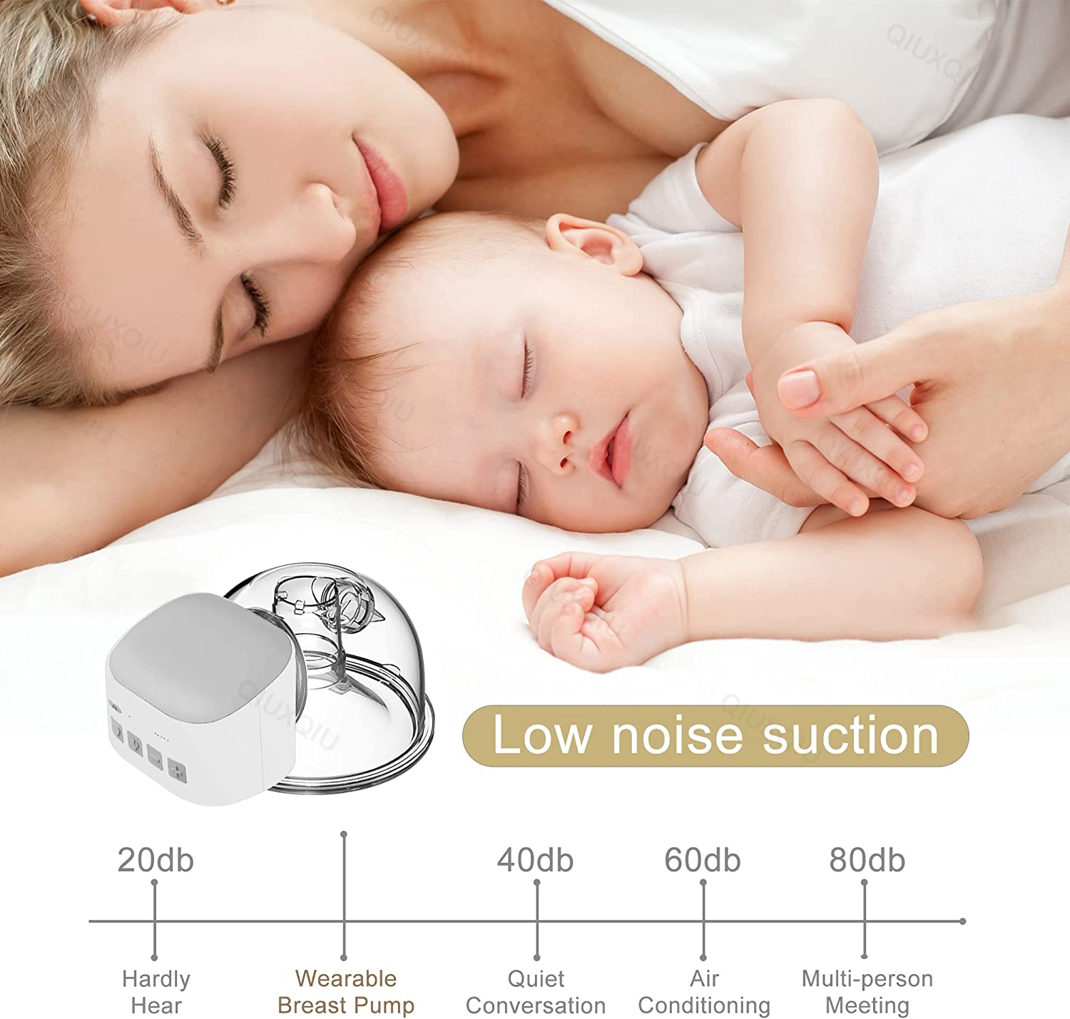 QIUXQIU Double Wearable Breast Pumps Electric Hands-Free Breast Milk Extractor Spill-Proof Ultra-Quiet Pain Free Breastpump with 2 Mode&5 Levels USB Rechargeable Battery Breast Milk Pump (Grayx2) image number 1