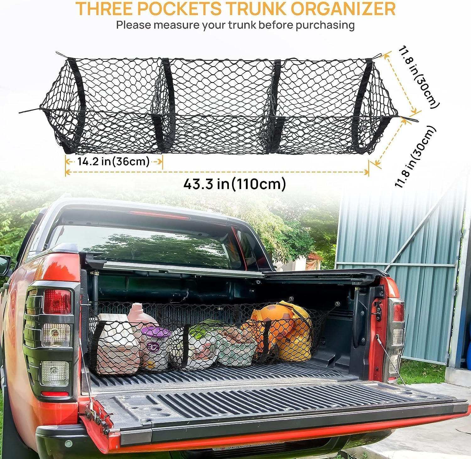 Cargo Net Trunk Bed Organizer,Mesh Storage Net with 4 Metal Hooks,43.3&times;11.8 Inch Heavy Duty Cargo Net for Suv,Car,Toyota,Pickup Truck Bed,Truck Accessories Bed Grocery Holder image number 2