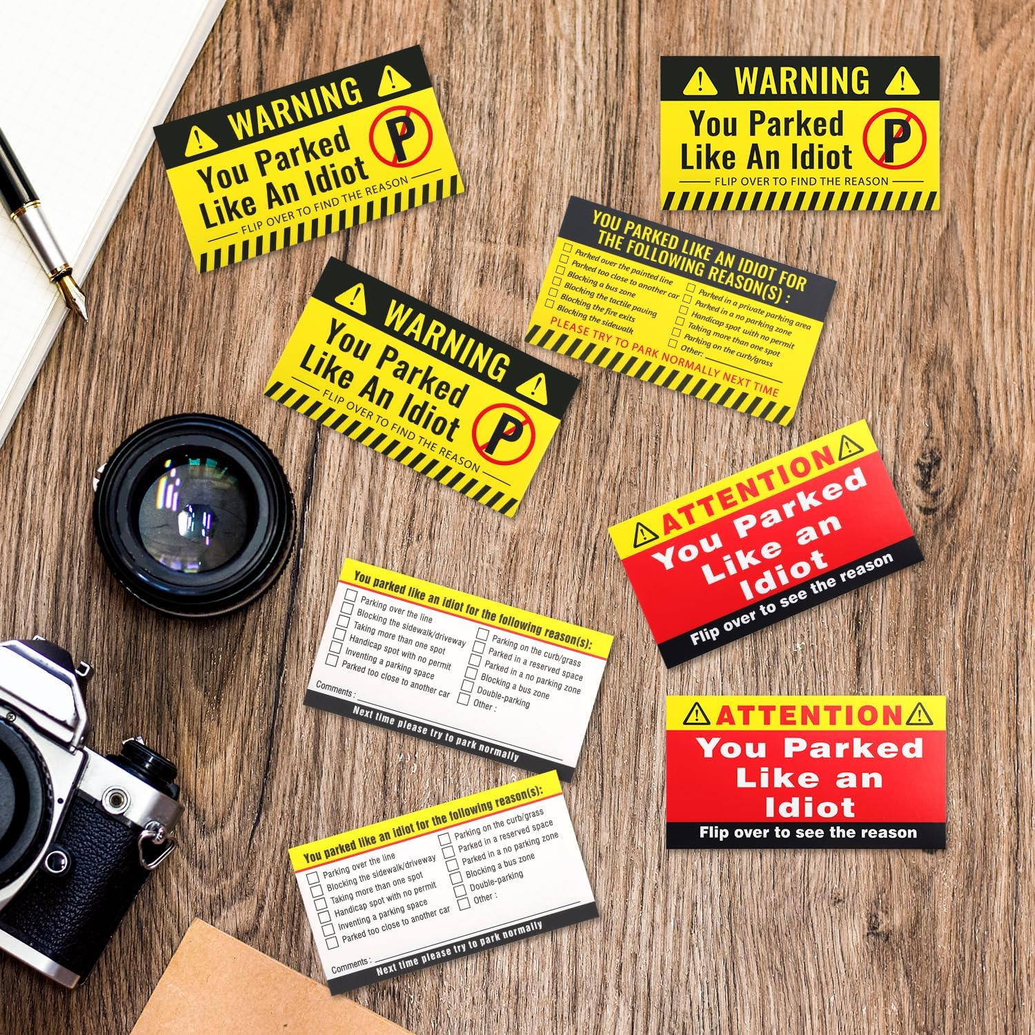 200Pcs You Parked like an Idiot Cards, 3.5X2 Inch Bad Parking Cards Stickers Funny Parking Violation Cards Multi Reasons Violations for Adults (2 Styles) image number 6