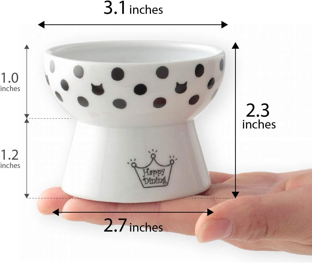 Necoichi Raised Stress Free Cat Food Bowl, Elevated, Backflow Prevention, Dishwasher and Microwave Safe, No.1 Seller in Japan! (Cat Dots, Mini)