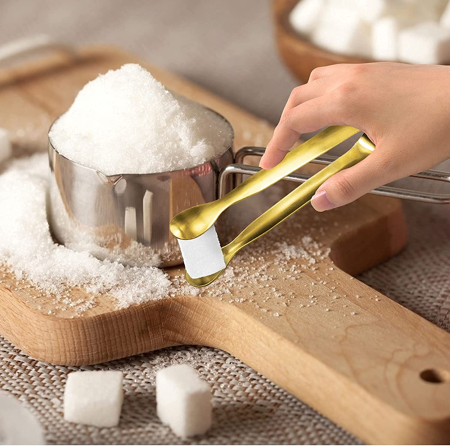 JCREN 12 Pcs Serving Tongs, Small Serving Utensils for Parties Catering Gold Tongs, Food-Grade 304 Stainless Steel Mini Serving Tongs Appetizer Tongs for Tea Party Coffee Bar, 4" Sugar Tongs - Gold image number 5