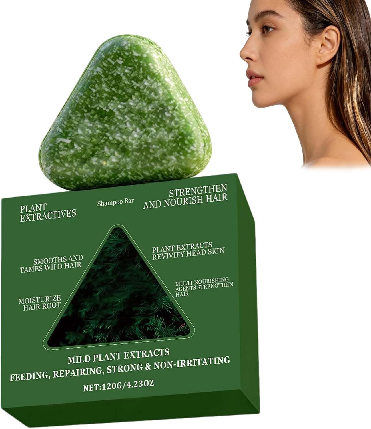Natural Plant-Based Green Soap Shampoo Bar, Triangle Solid Cleansing Hair Soap, Travel-Friendly Nourishing Gentle Solid Shampoo, Botanical Infused Hair Care Bar Cleansing & Gentle Nourishment. (1PCS)