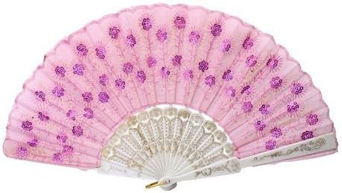 Accessotech Spanish Lace Silk Folding Hand Held Dance Fan Flower Pattern for Party Wedding (Black) - Black image number 3