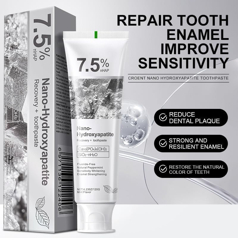 2Pcs Hydroxyapatite Toothpaste, 7.5% Nano Hydroxyapatite Toothpastes, Fluoride Free, Tooth Strengthening, Enamel Protection, Mild and Refreshing, Suitable for Sensitive Teeth, 4.23Oz, Gray image number 4