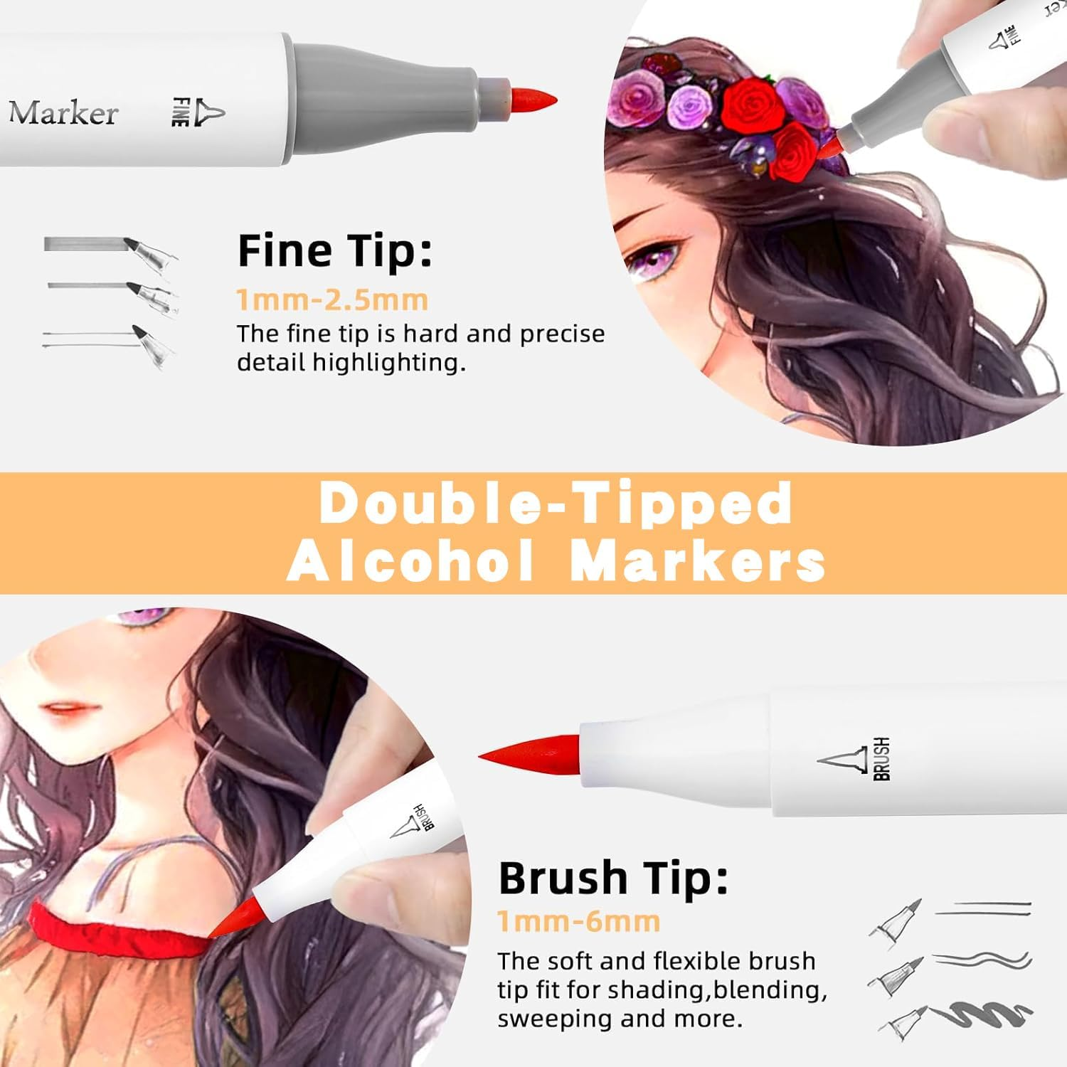 Aymxcls Art Markers Alcohol Based, 60-Color Double Tipped Coloring Drawing Illustrations, Artist Dual Tip Graphic Markers Crayon Markers for Coloring Drawing ﻿ image number 2