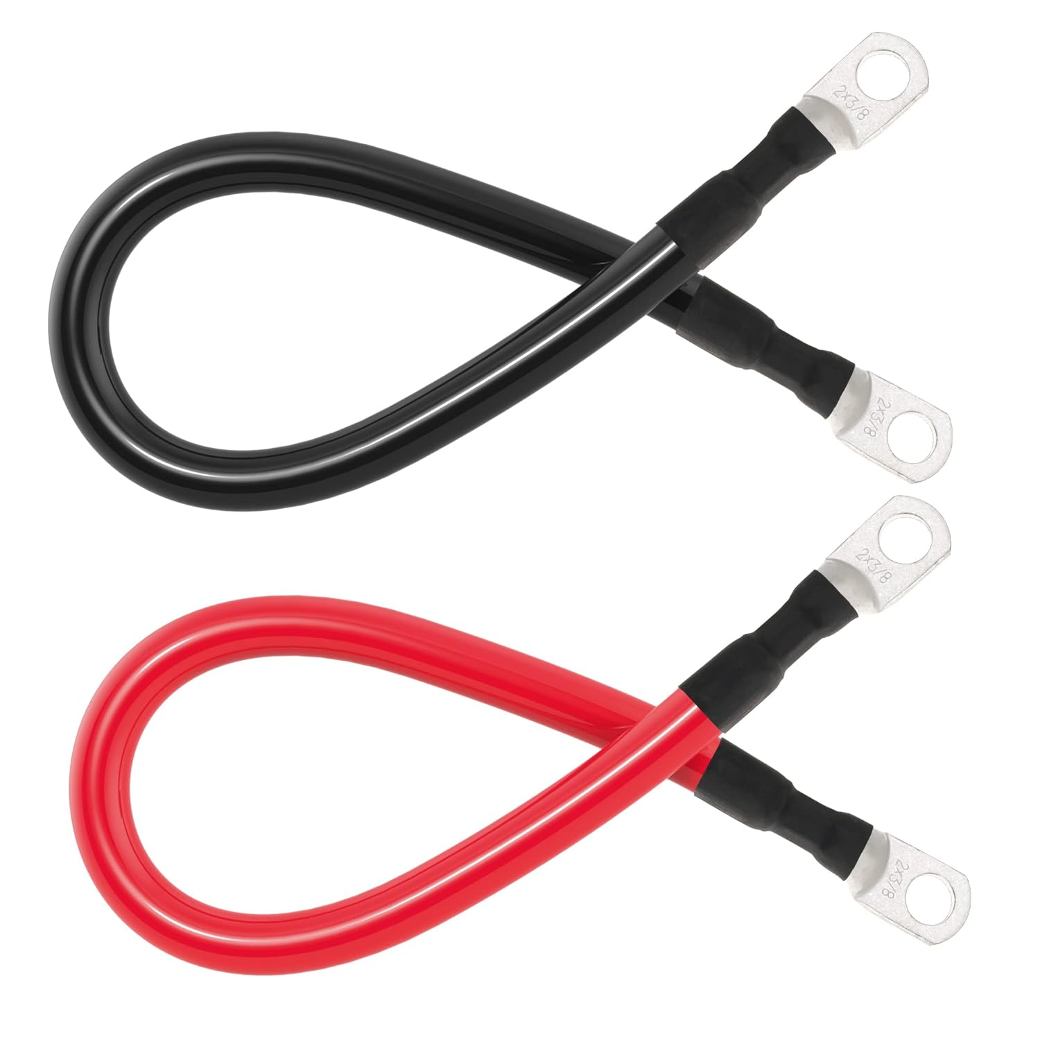 2 AWG Battery Cable 2AWG Gauge Battery Inverter Cables with 3/8 in Lugs Pure Copper Power Inverter Wire Set for Solar Marine Boat RV Car Motorcycle 2Pcs (1FT) image number 2