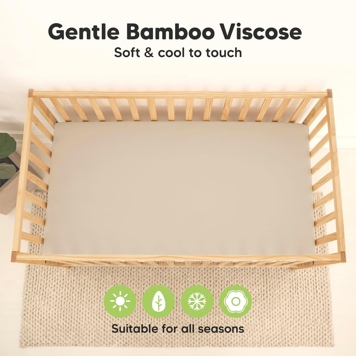 Waterproof Crib Sheets for Boys, Girls - 2-Pack Bamboo Fitted Cot Sheet, Waterproof Mattress Protector, Baby Cot Sheets Neutral, Cot Mattress Sheet, Toddler Bed Sheets, Baby Sheets (Ecru) image number 1