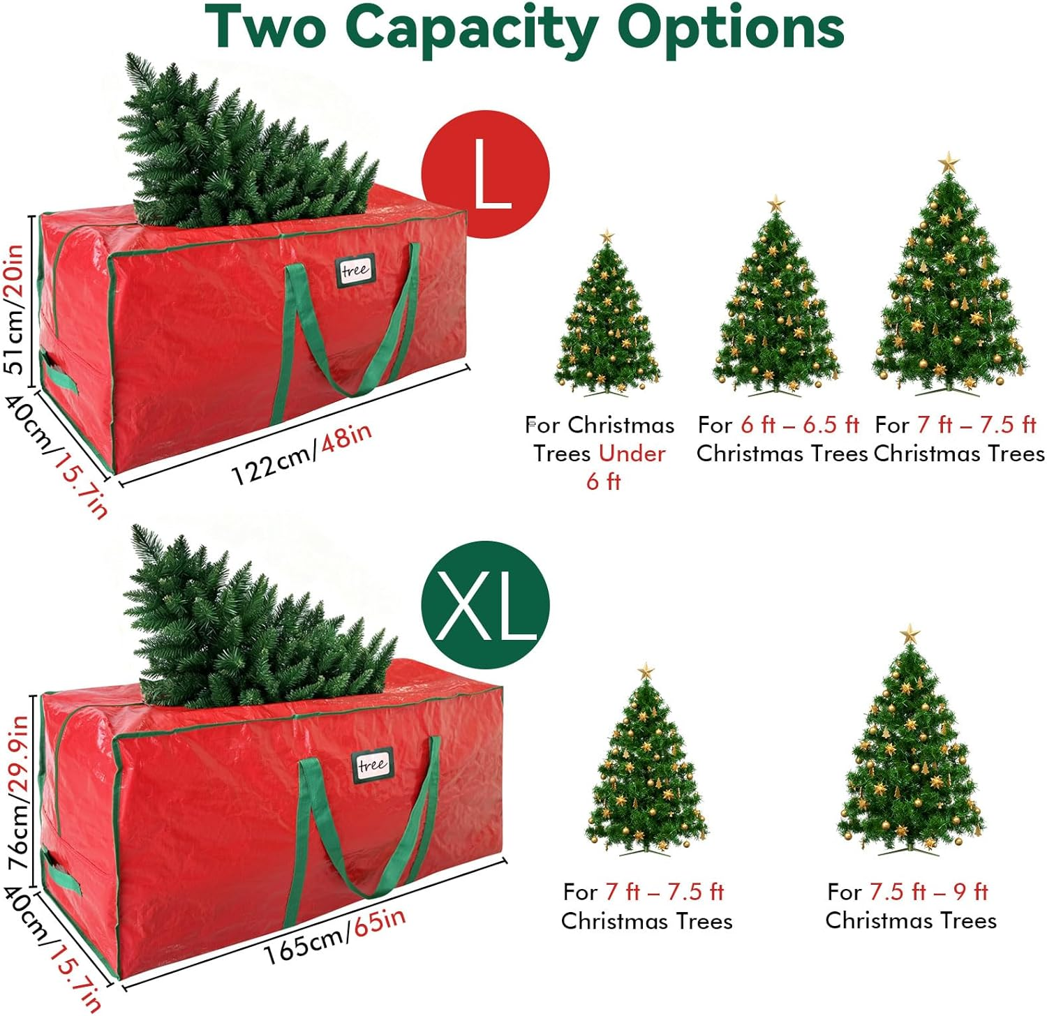 9 Ft Artificial Christmas Tree Storage Bag Container &ndash; Extra Large Heavy Duty Waterproof PE Material Storage Container with Reinforced Handles & Dual Zippers for Artificial Xmas Tree,165 X 40 X 76Cm image number 1