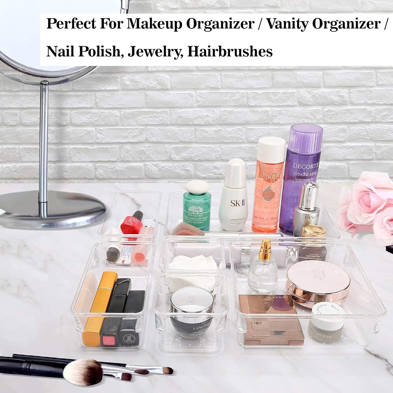 Sulfar 7Pcs Drawer Storage Organizer Set Makeup Organizer Box Multipurpose Storage Box Cosmetic Organizer Dressing Table Organiser Kitchen image number 5