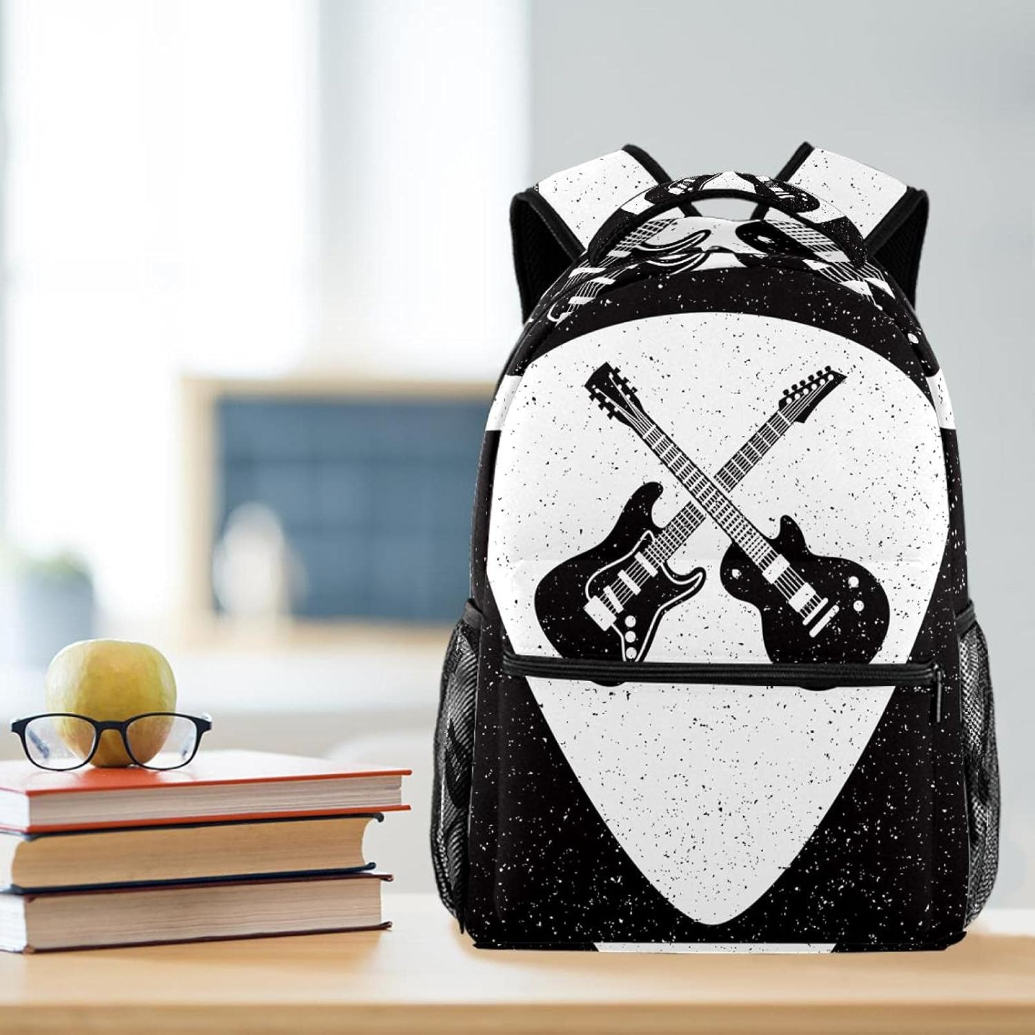 Rock Guitars Pattern Backpack Students Shoulder Bags Travel Bag College School Tote Backpacks image number 5