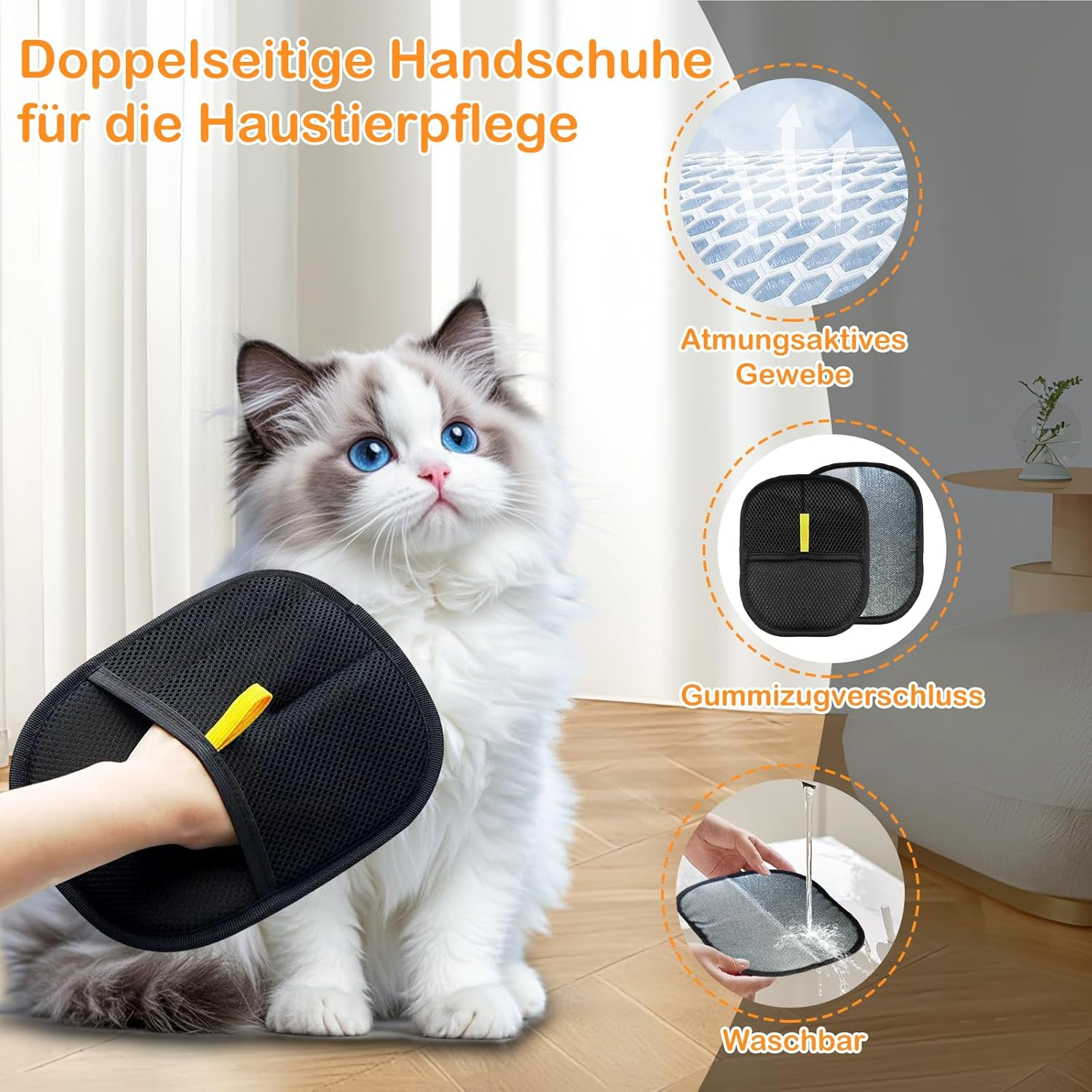 Leesenn Pet Hair Remover Glove, Pack of 2 Pet Hair Remover Gloves with Deshedding Comb, Fur Magnetic Glove, Dog Hair Removal, Reusable Grooming Gloves for Cats and Dogs image number 6