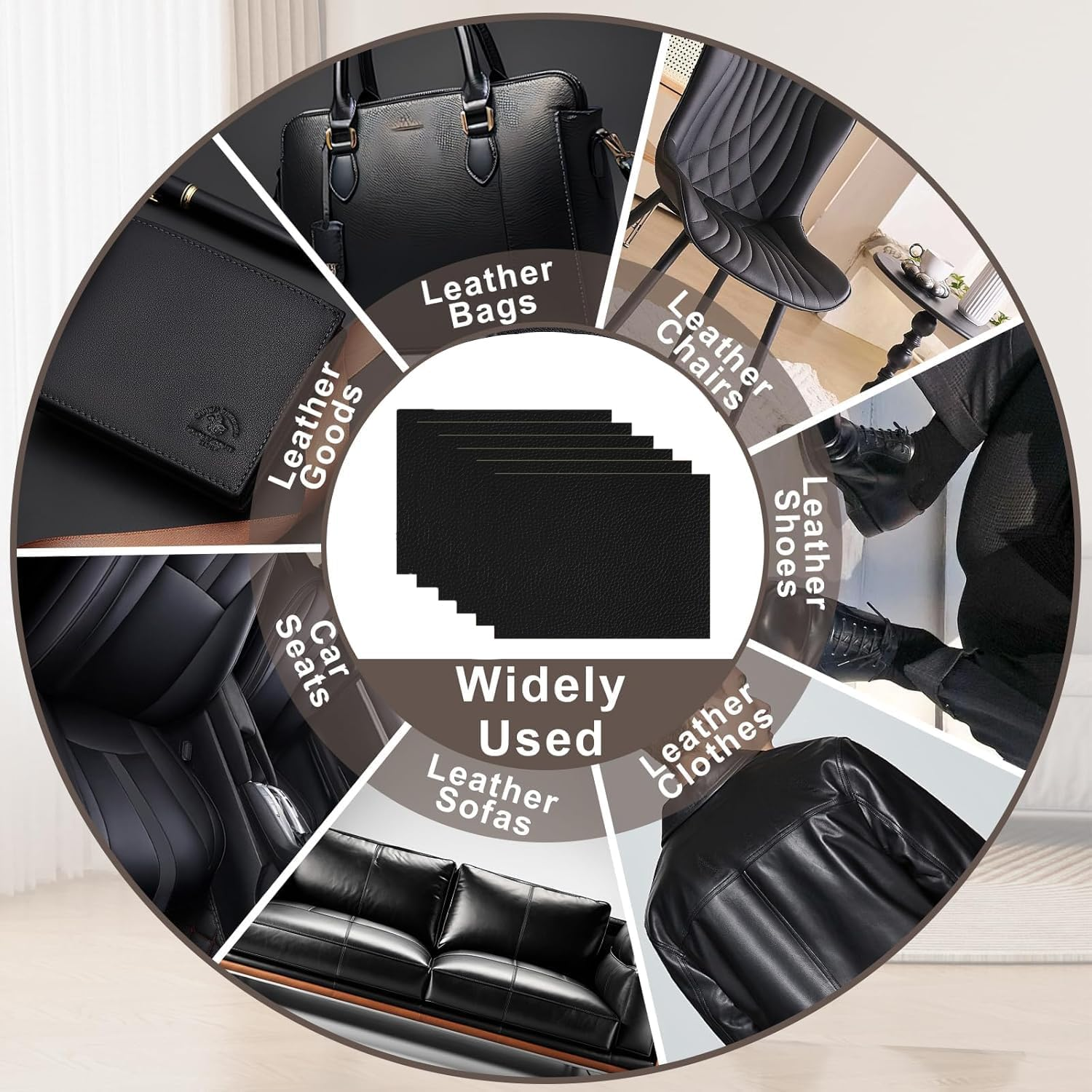 6 Pcs Black Leather Repair Patch, Self-Adhesive PU Leather Repair Patch for Couch, Sofa, Chair, Car Seats, Jackets, Handbags (30 X 20Cm) image number 1