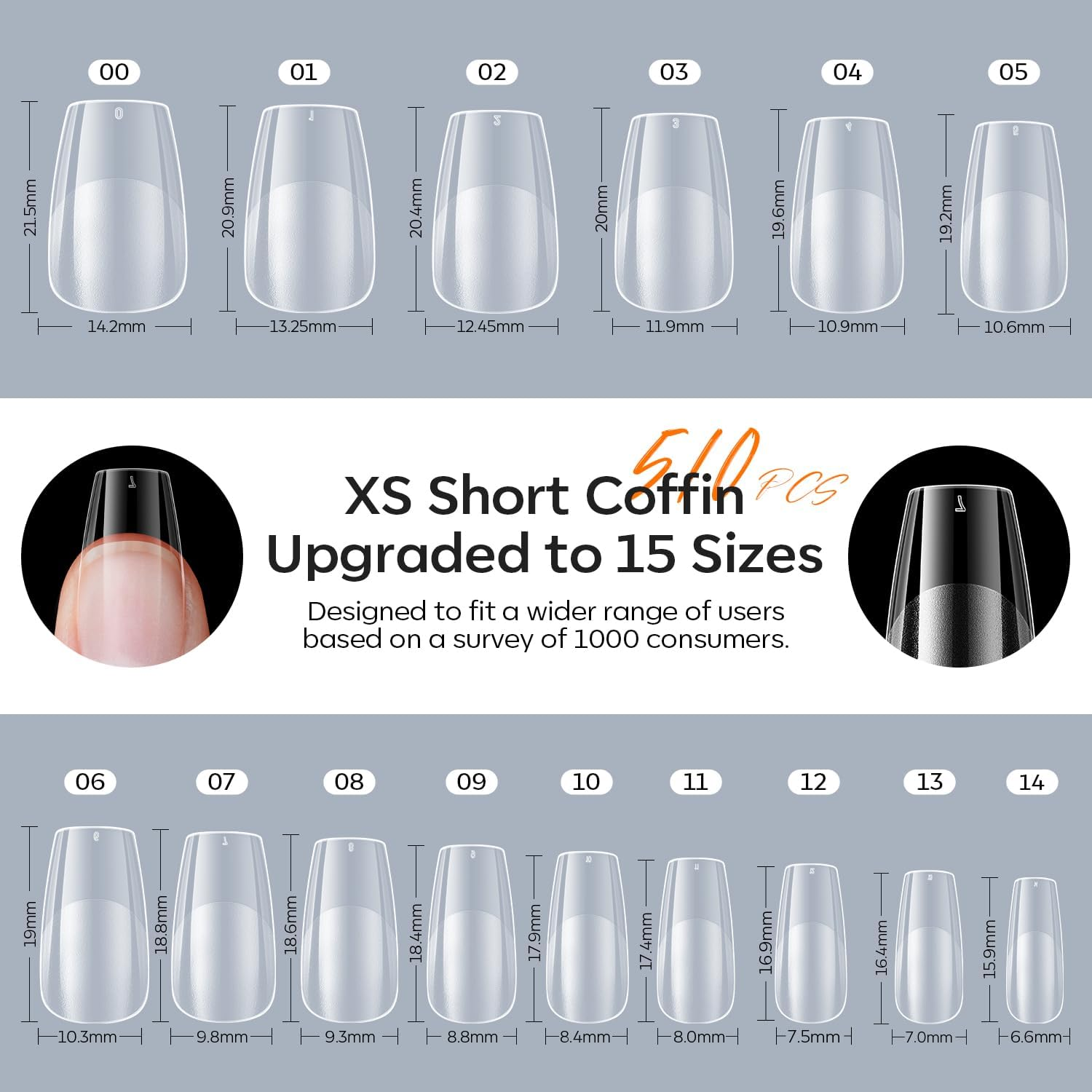 Modelones Gel Nail Kit Short Coffin, Upgrade 510Pcs Fake Nails 15Sizes, 9-In-One Glue Prep Dehydrator & Mini U V Light Clipper, Pre-Shaped Half Matte Press on Short Coffin Tips for DIY Salon image number 1