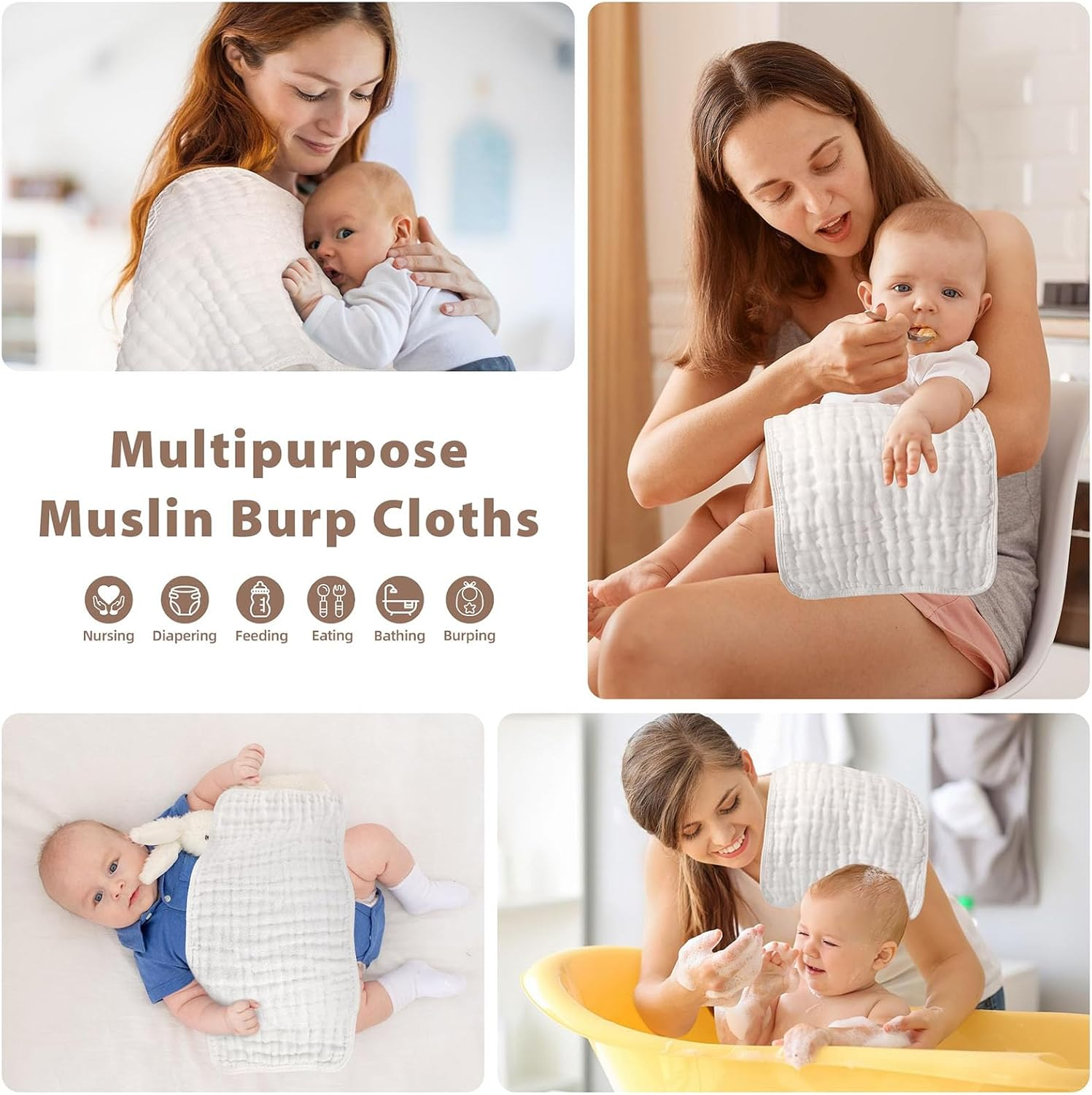 12 Pack Muslin Burp Cloths Sets for Baby - -100% Cotton Large 20'' by 10'' Premium Cotton Burping Rags for Newborn Ultra Soft and Highly Absorbent Unisex Spit up Rags Thicken Baby Washcloths image number 2